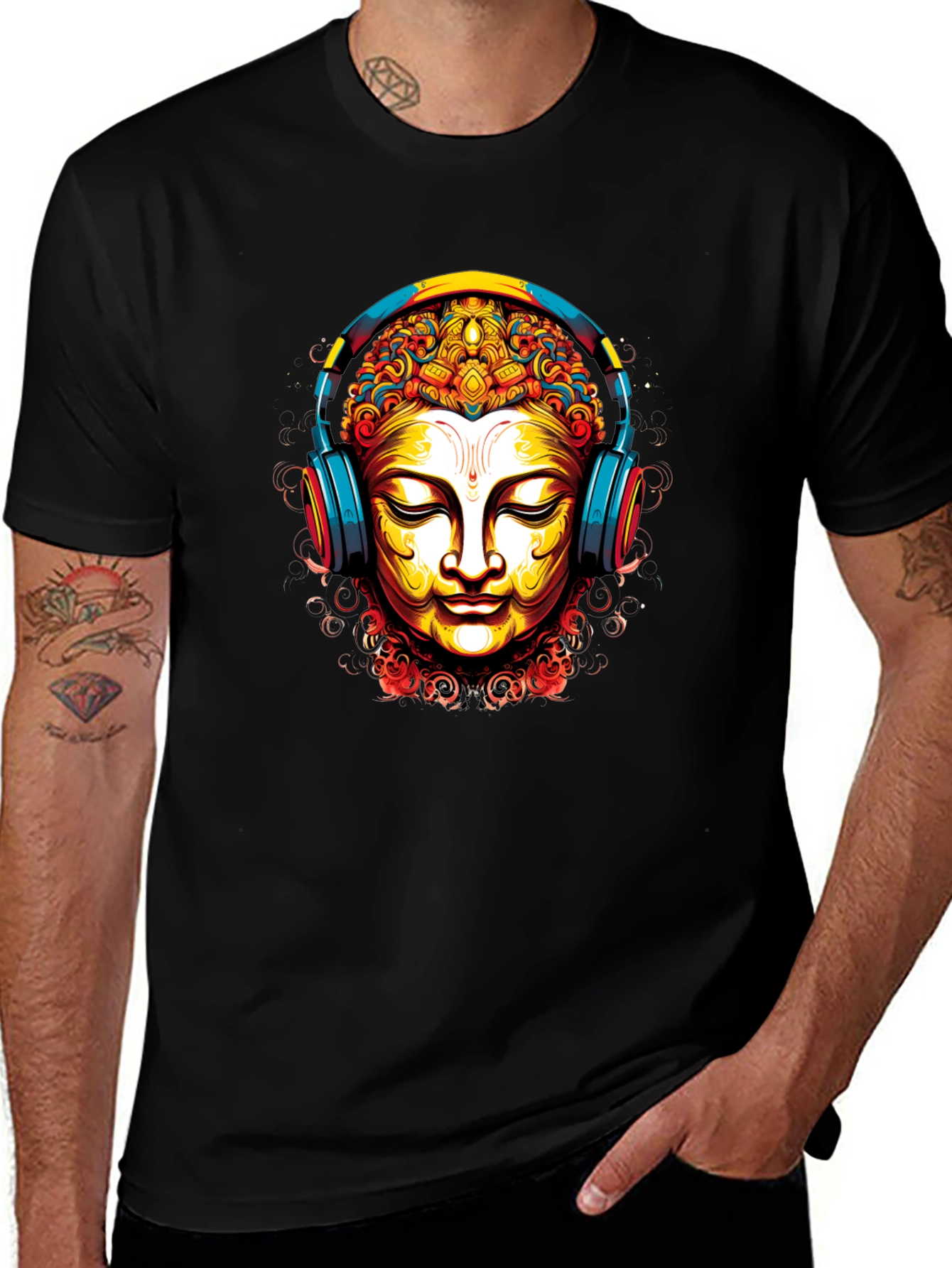 Buddha Headphones Graphic Tee - Black T-Shirt