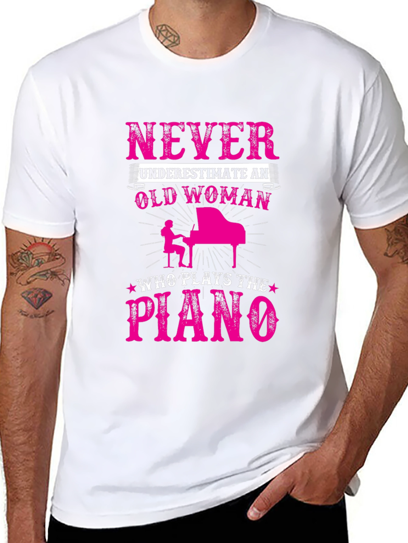 Never Underestimate a Piano Playing Old Woman T-Shirt