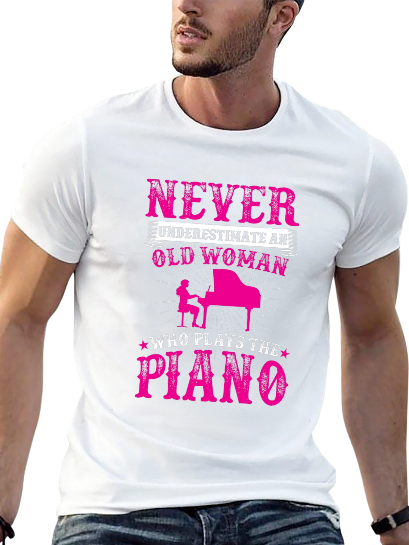 Never Underestimate a Piano Playing Old Woman T-Shirt