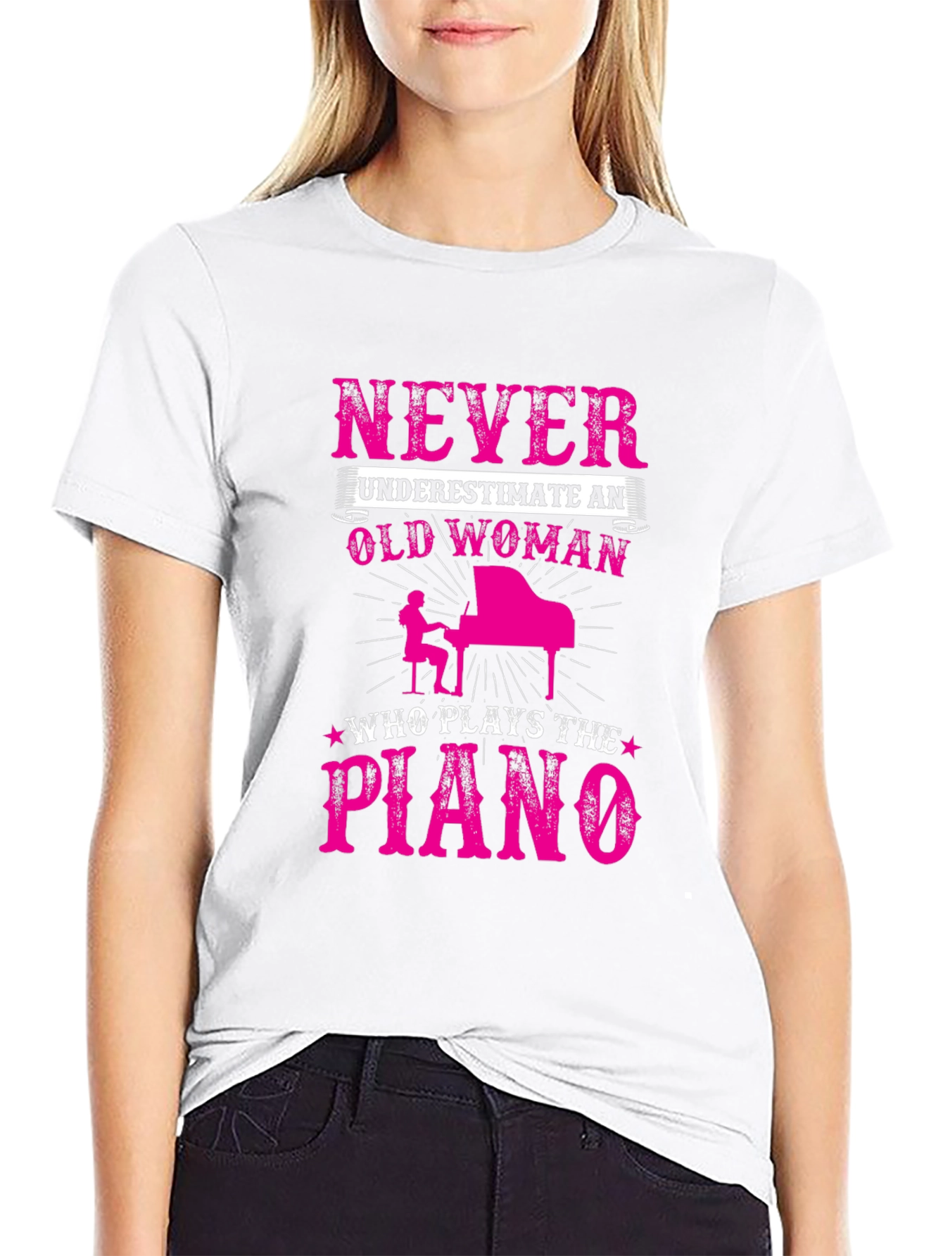 Never Underestimate a Piano Playing Old Woman T-Shirt