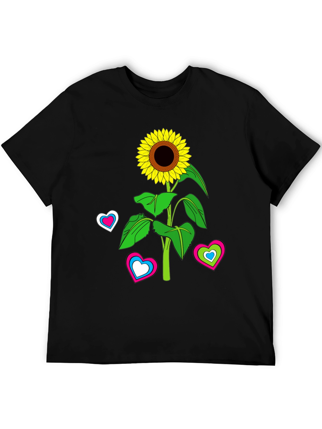 Sunflower Heart Graphic Tee - Black Cotton Blend T-Shirt