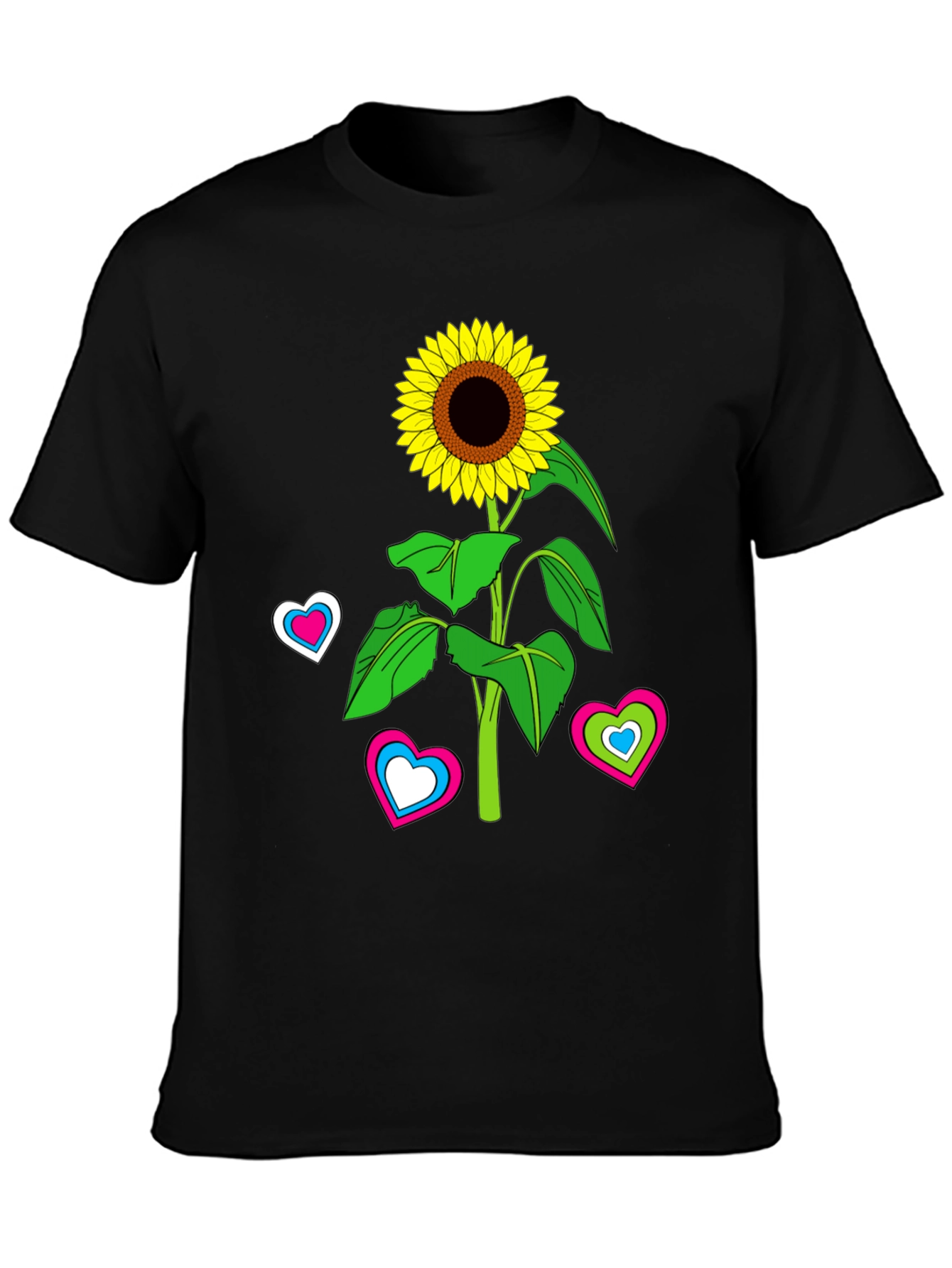 Sunflower Heart Graphic Tee - Black Cotton Blend T-Shirt