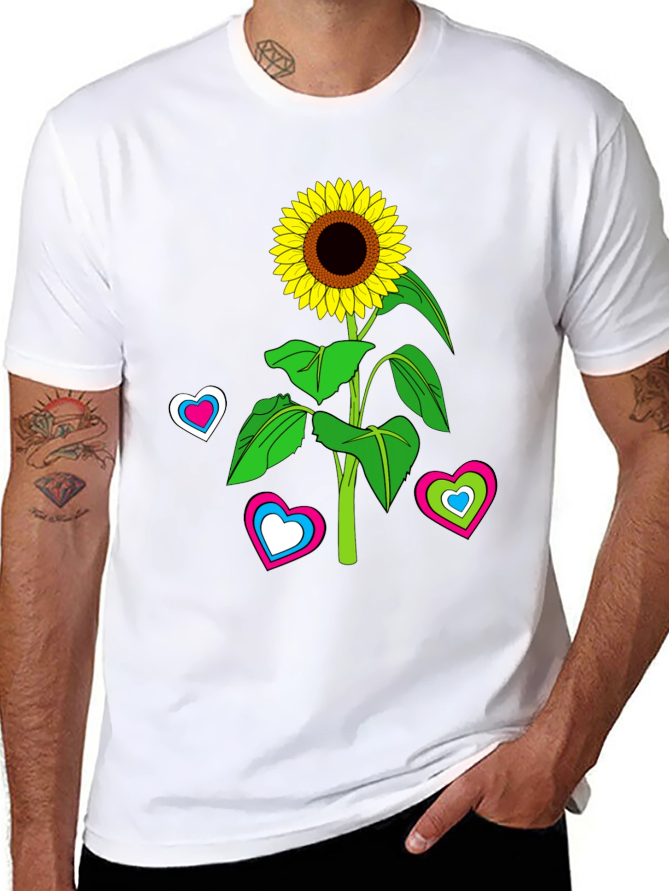 Sunflower Heart Graphic Tee - Black Cotton Blend T-Shirt