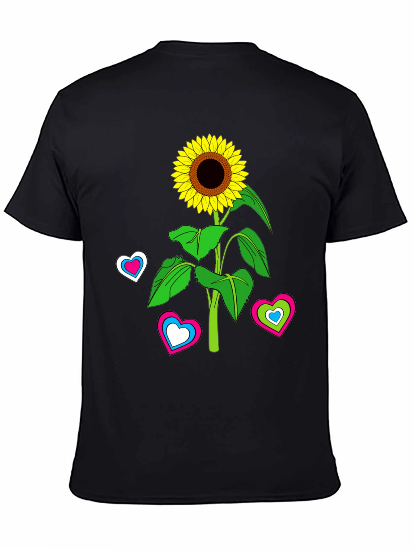 Sunflower Heart Graphic Tee - Black Cotton Blend T-Shirt