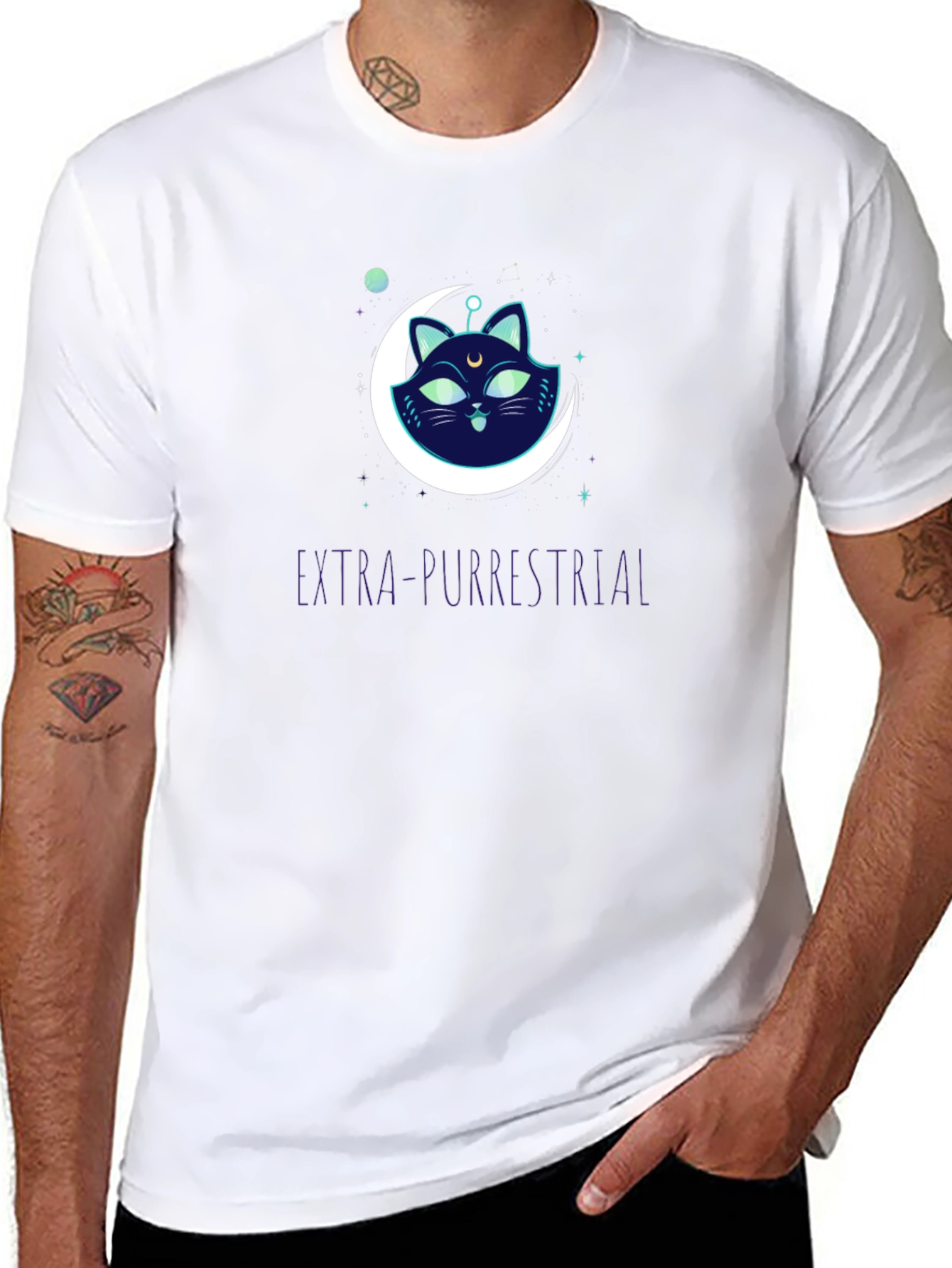 Extra-Purrestrial Cat Graphic T-Shirt
