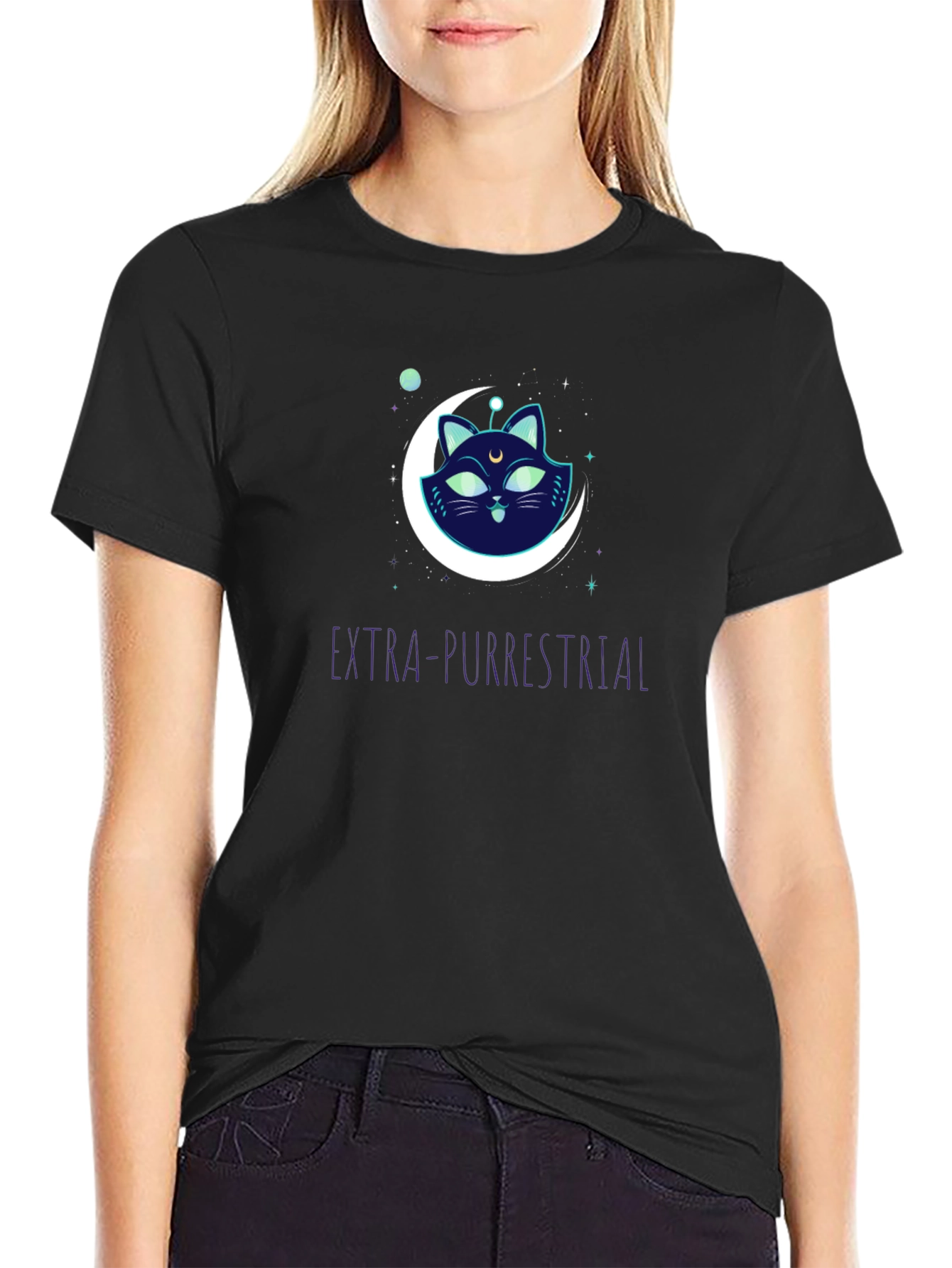 Extra-Purrestrial Cat Graphic T-Shirt