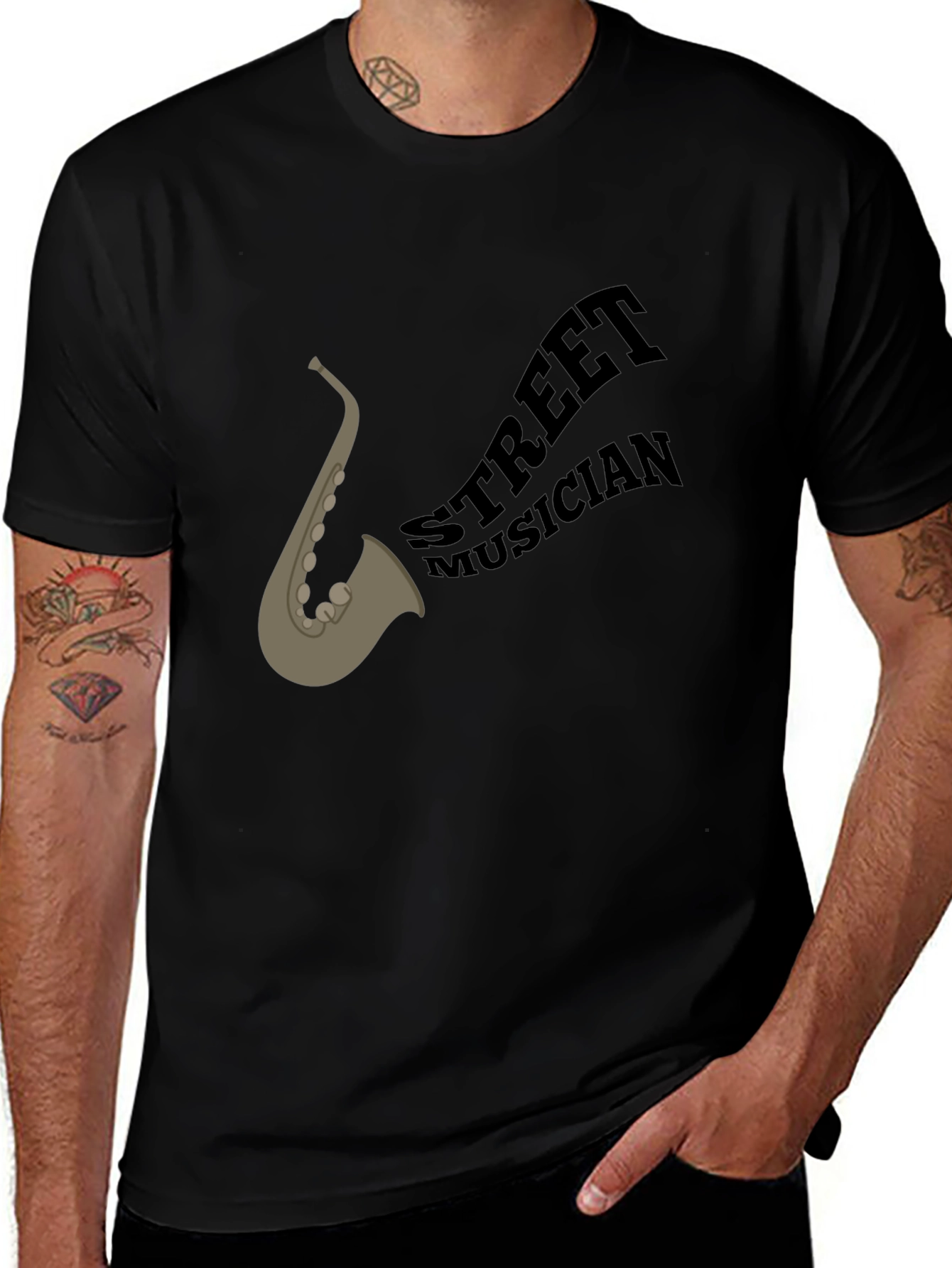 Street Musician Saxophone Graphic Black Tee