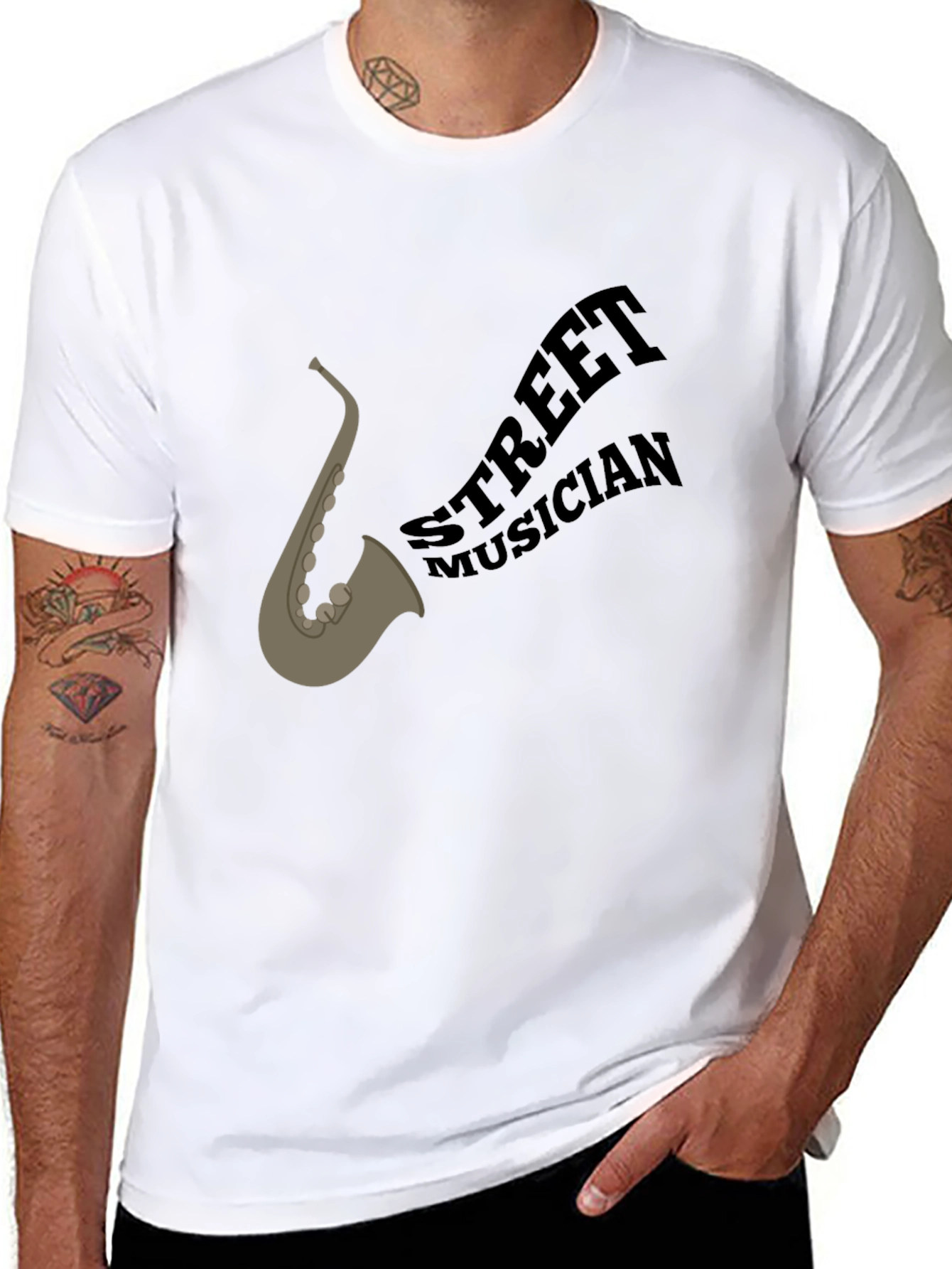 Street Musician Saxophone Graphic Black Tee