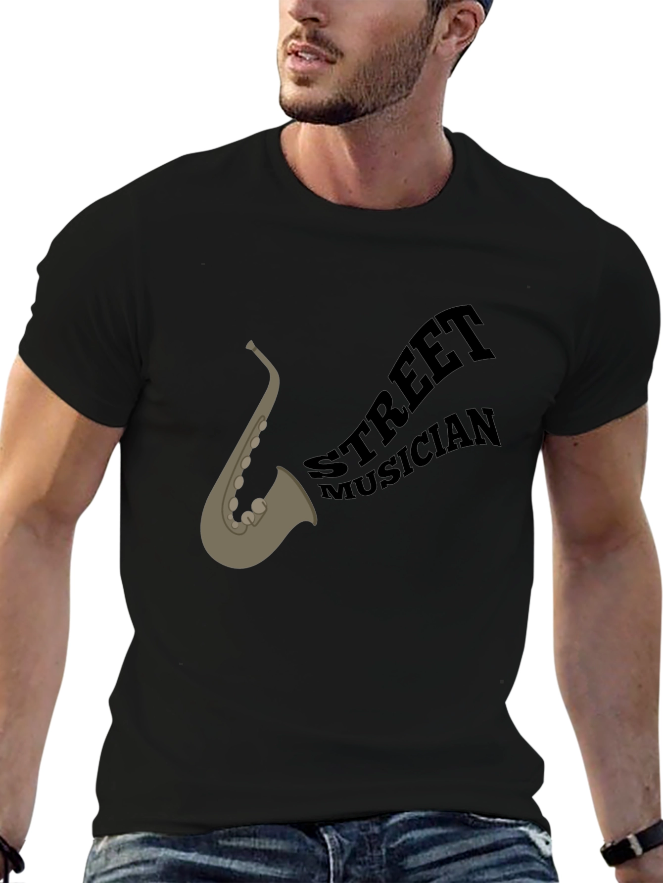Street Musician Saxophone Graphic Black Tee