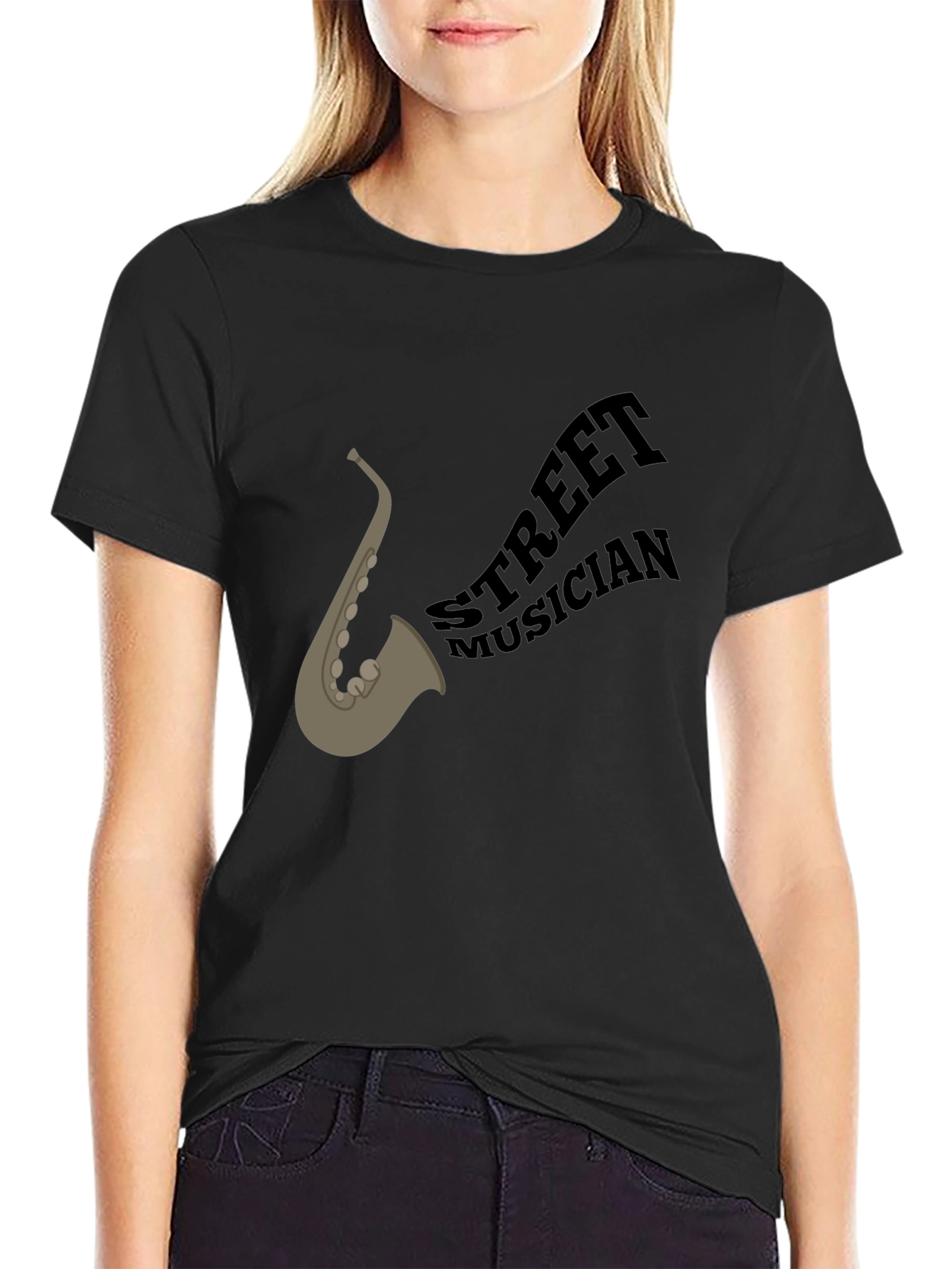 Street Musician Saxophone Graphic Black Tee
