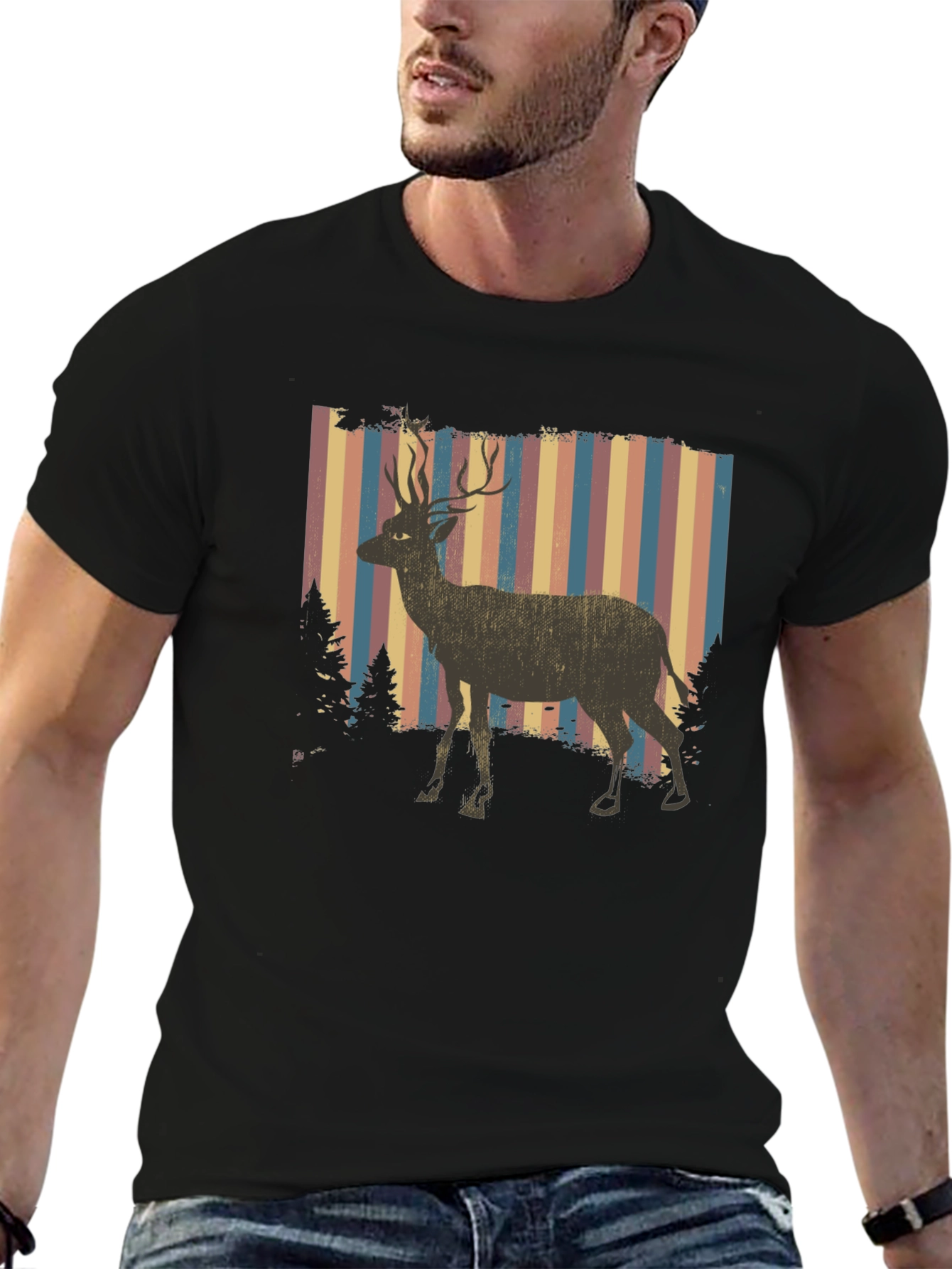 Retro Deer Graphic Tee - Black