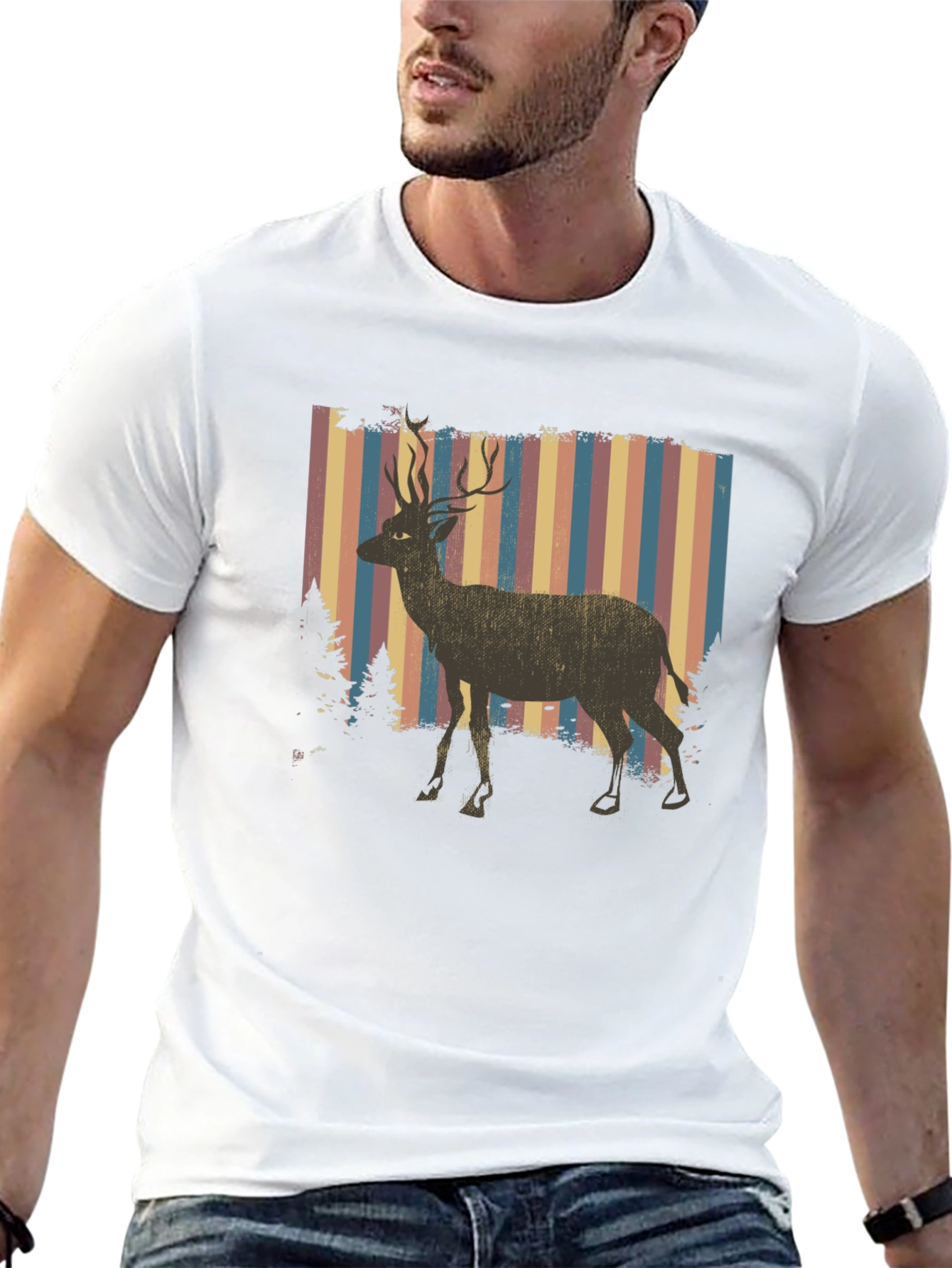 Retro Deer Graphic Tee - Black