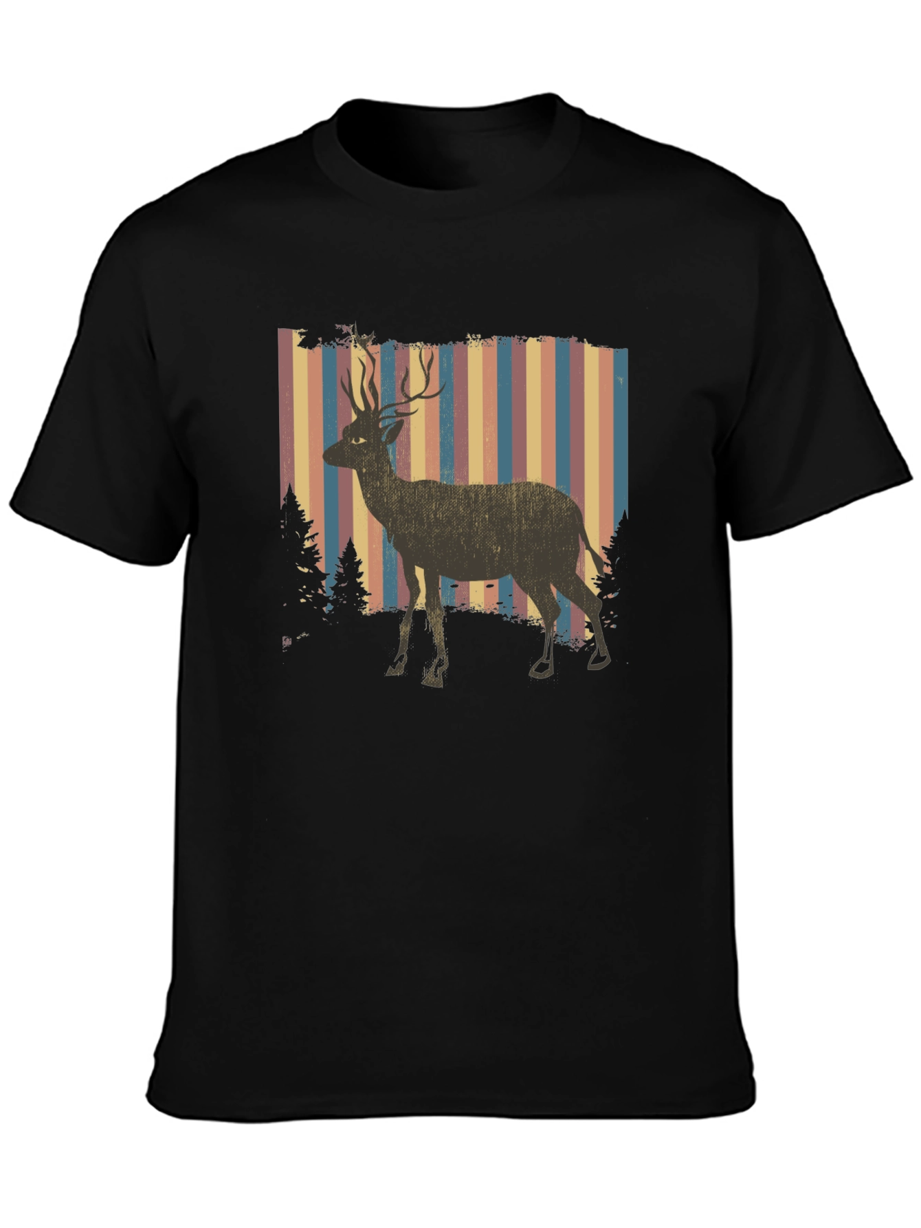 Retro Deer Graphic Tee - Black
