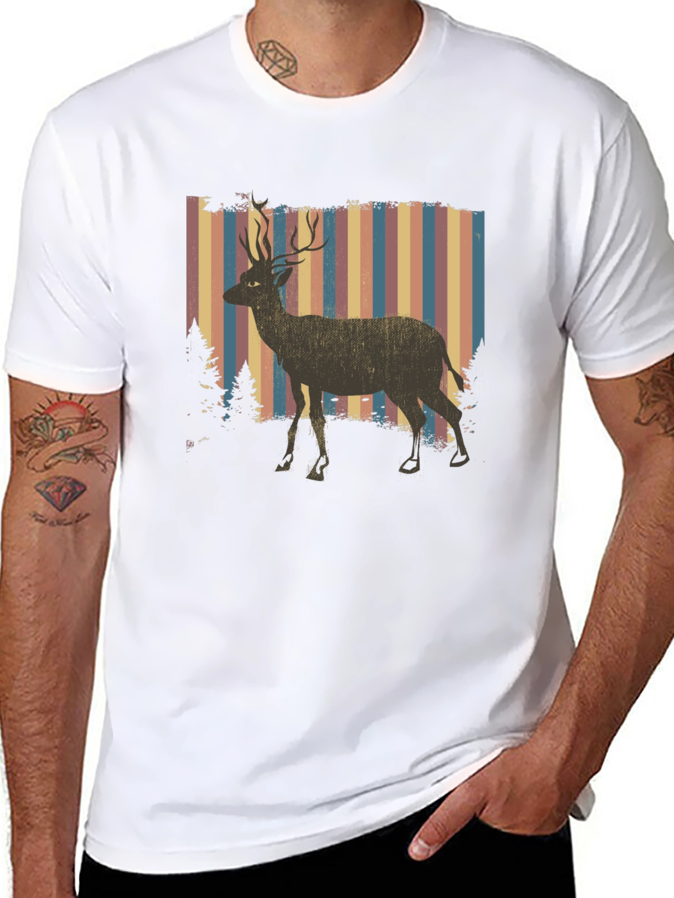 Retro Deer Graphic Tee - Black