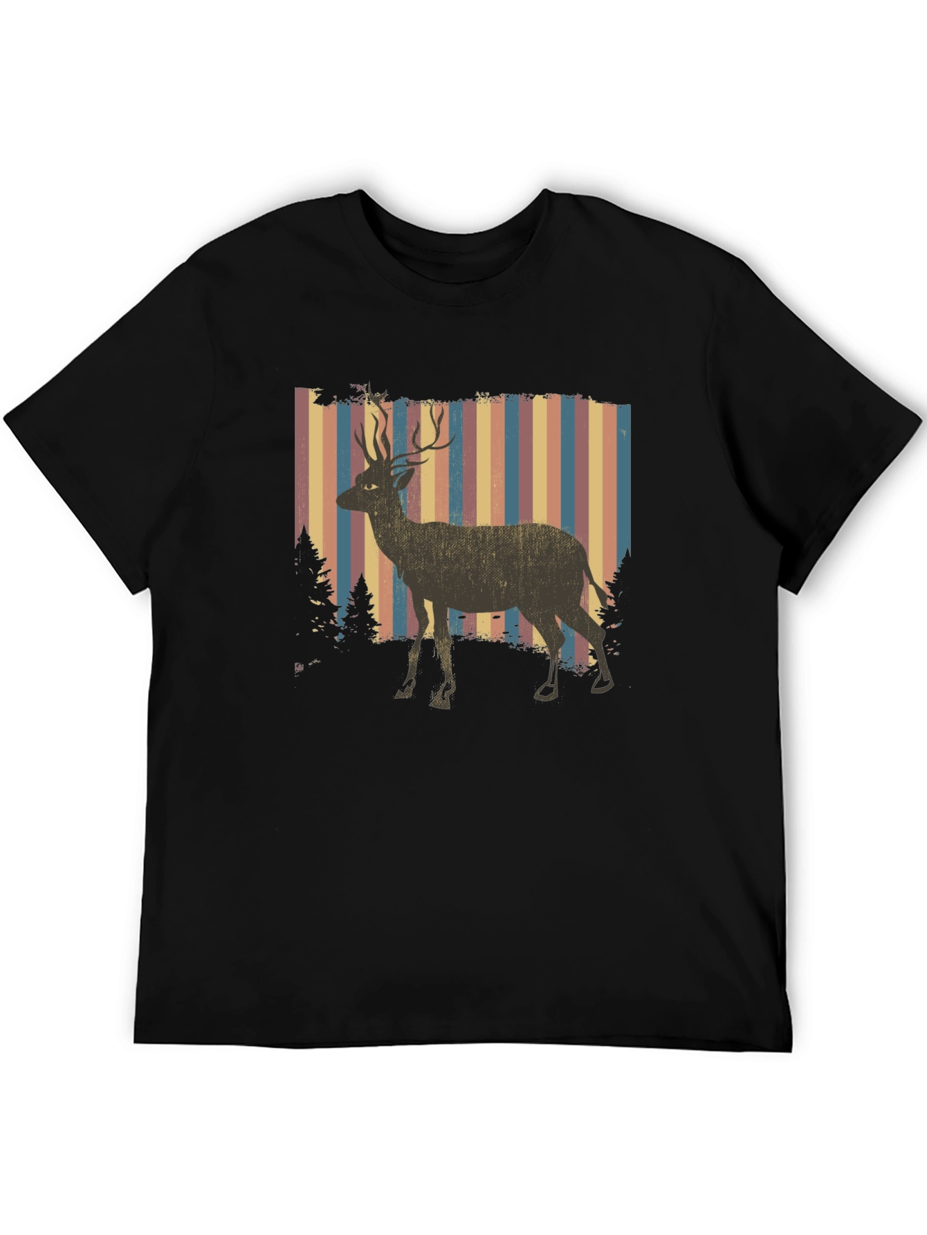 Retro Deer Graphic Tee - Black