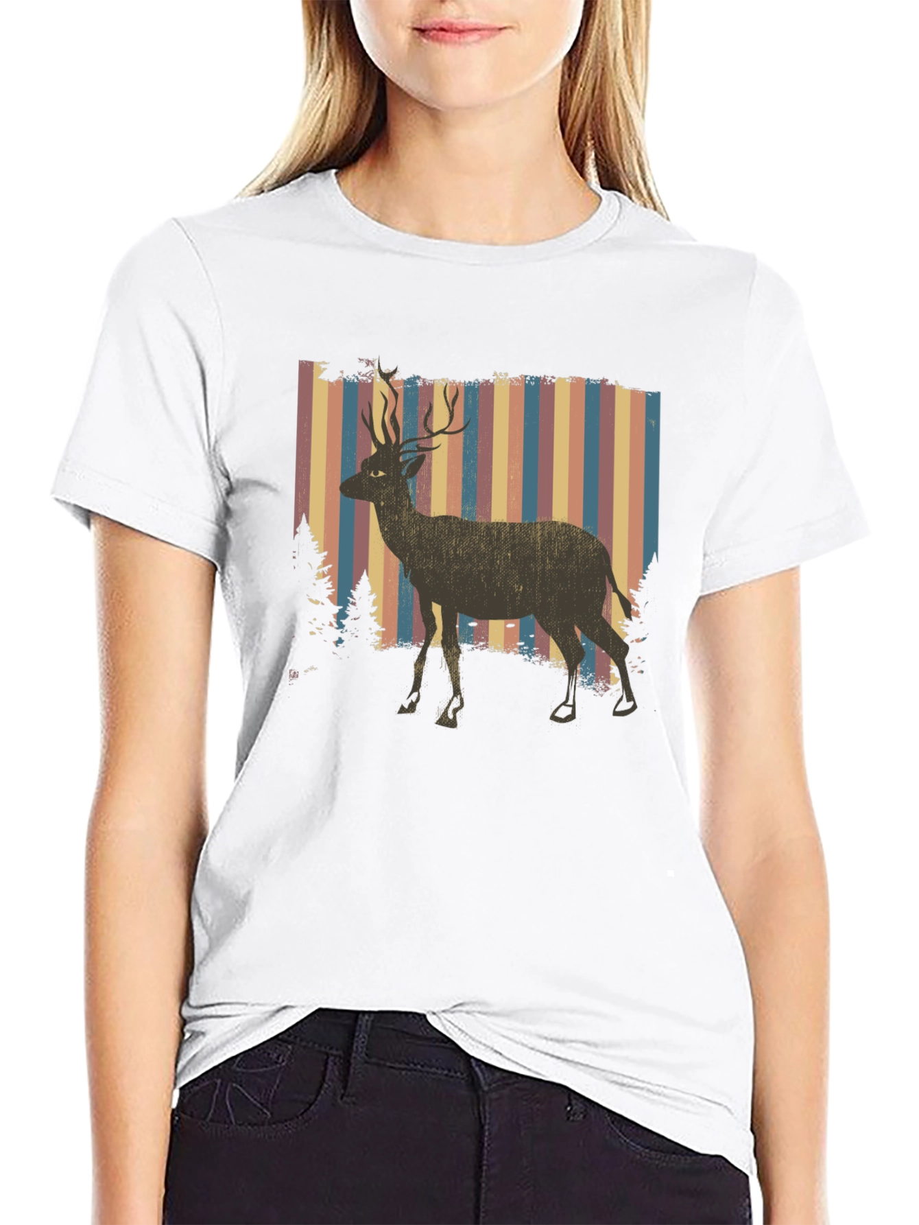 Retro Deer Graphic Tee - Black