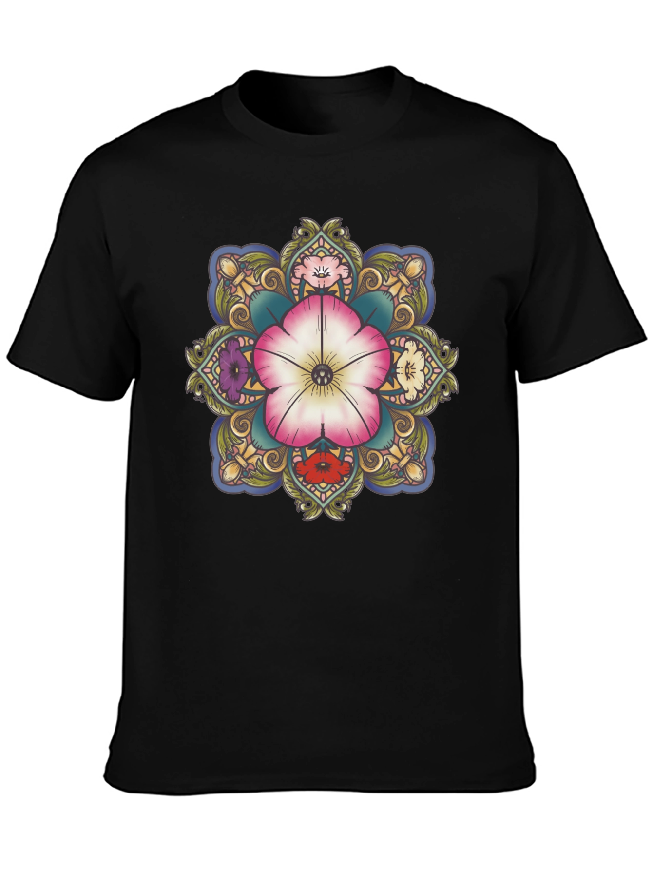 Floral Mandala Graphic T-Shirt - Black