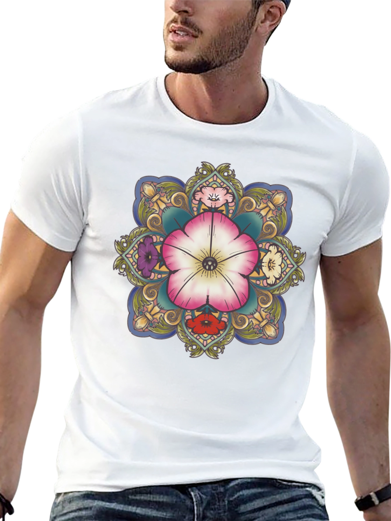 Floral Mandala Graphic T-Shirt - Black