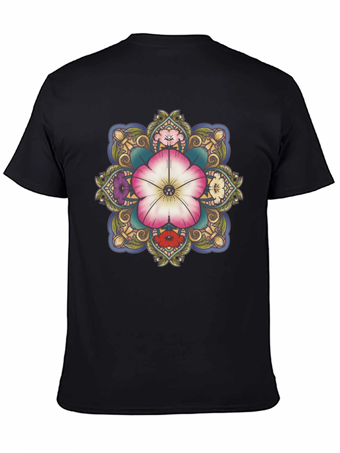 Floral Mandala Graphic T-Shirt - Black