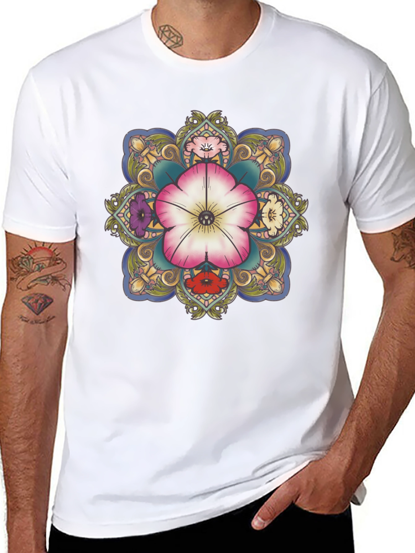 Floral Mandala Graphic T-Shirt - Black