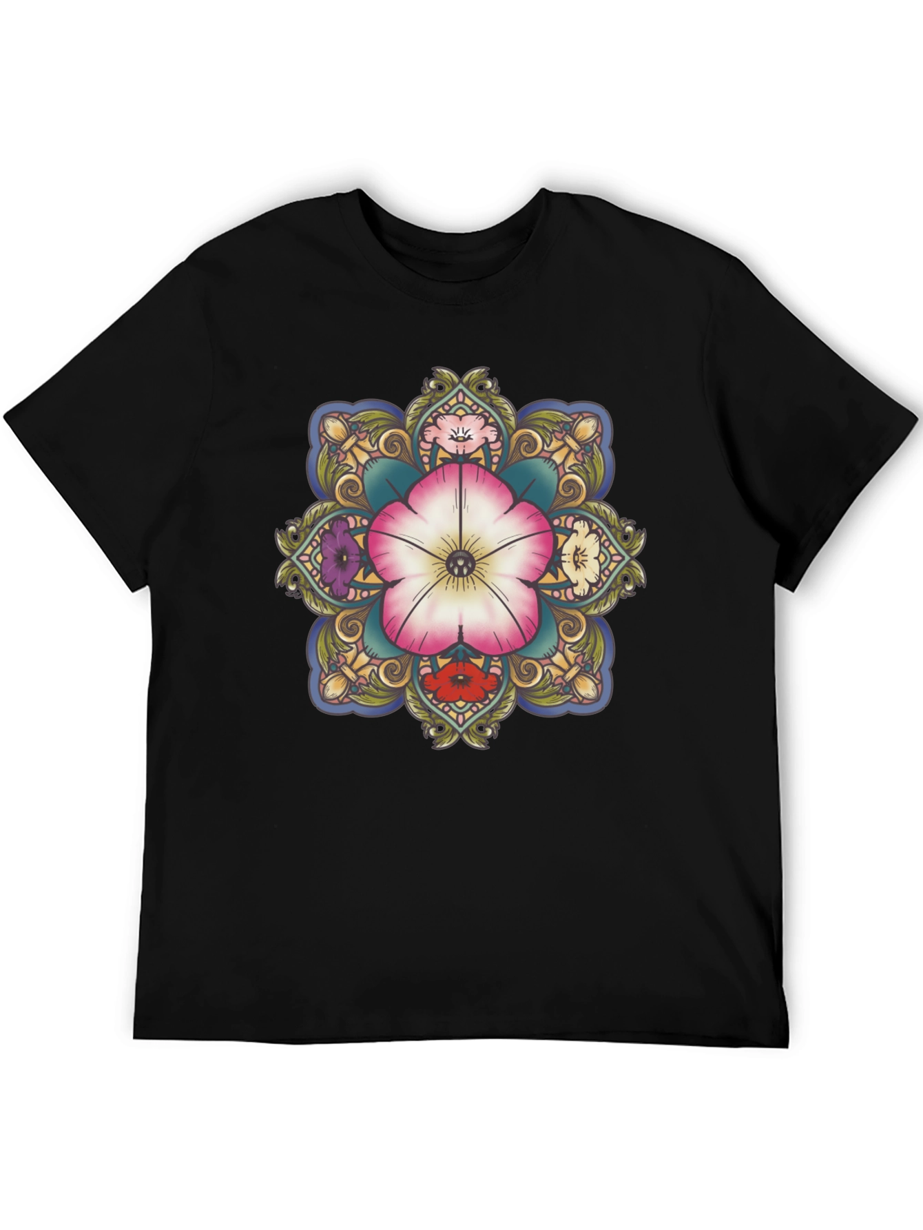 Floral Mandala Graphic T-Shirt - Black