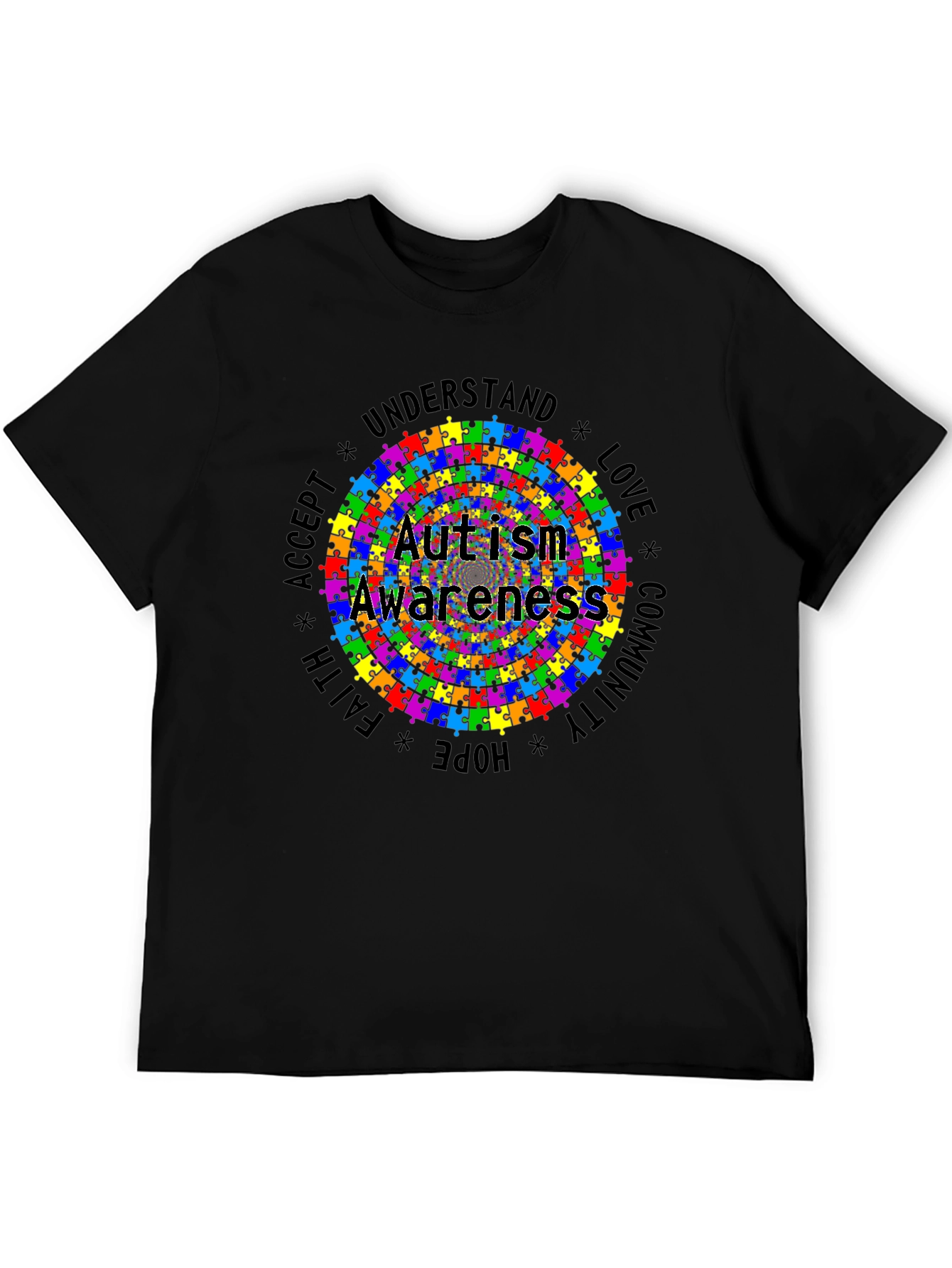 Autism Awareness Puzzle Piece Graphic Tee - Black