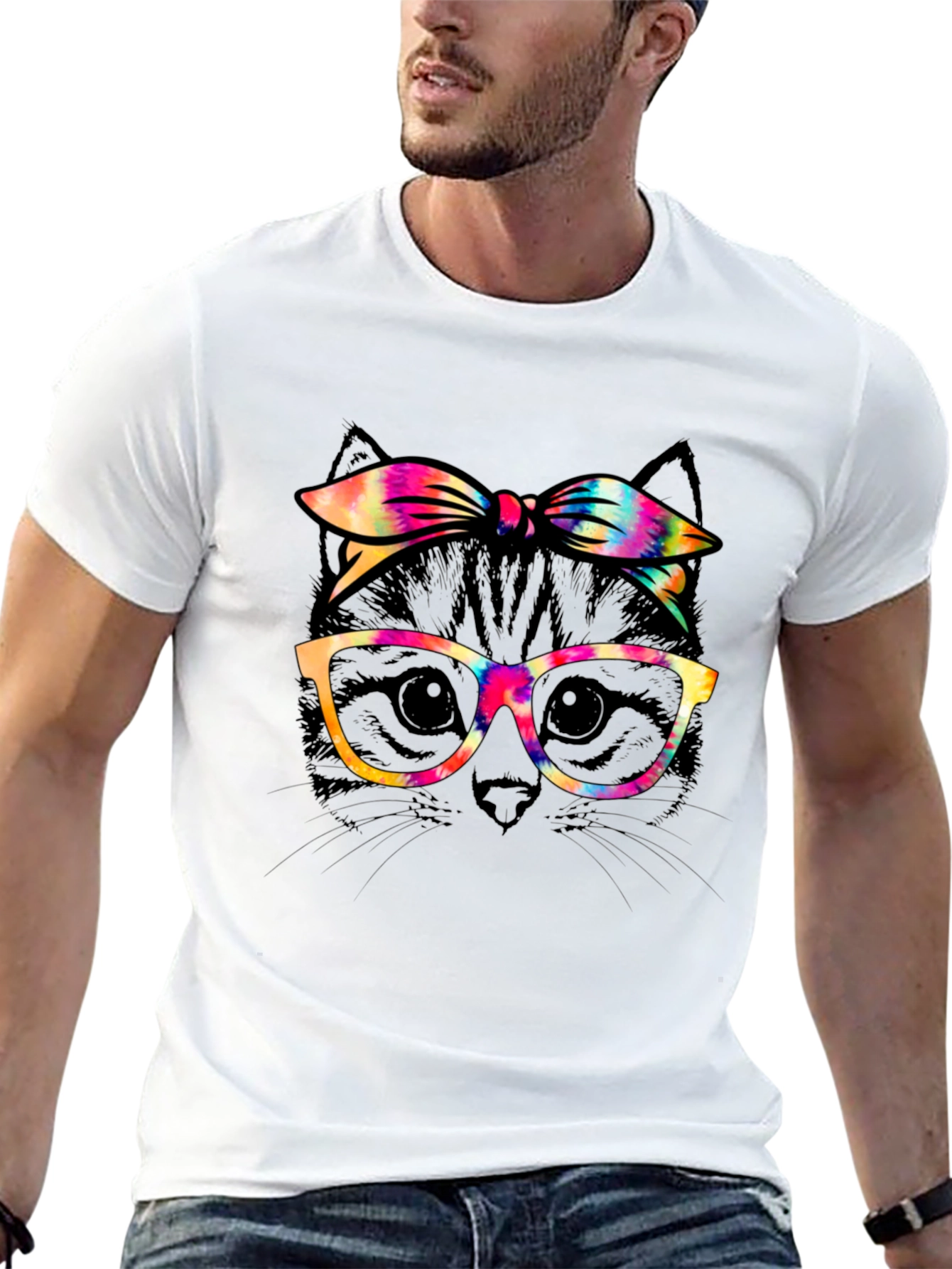 Cool Cat T-Shirt - Tie-Dye Bandana & Glasses