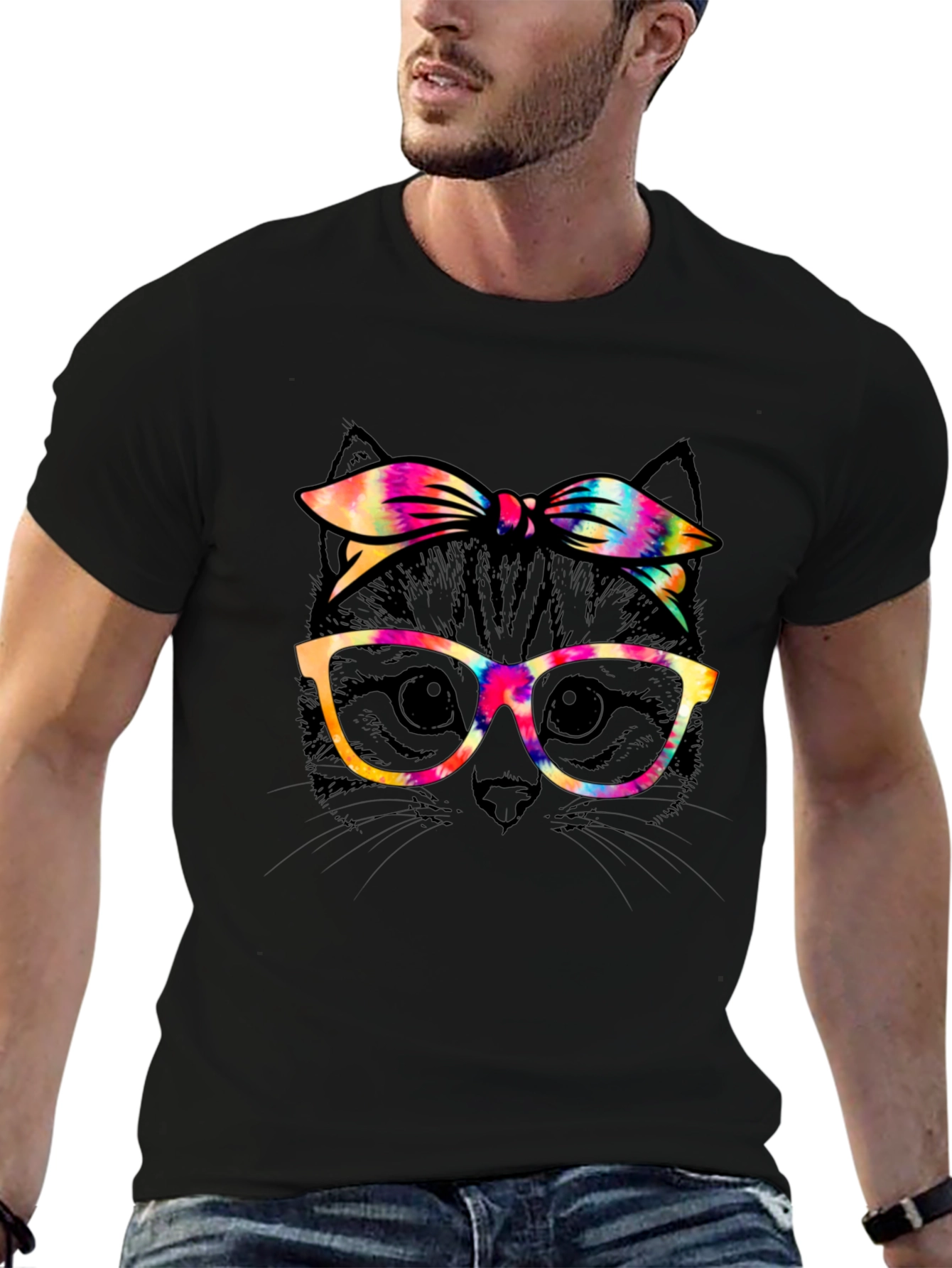 Cool Cat T-Shirt - Tie-Dye Bandana & Glasses