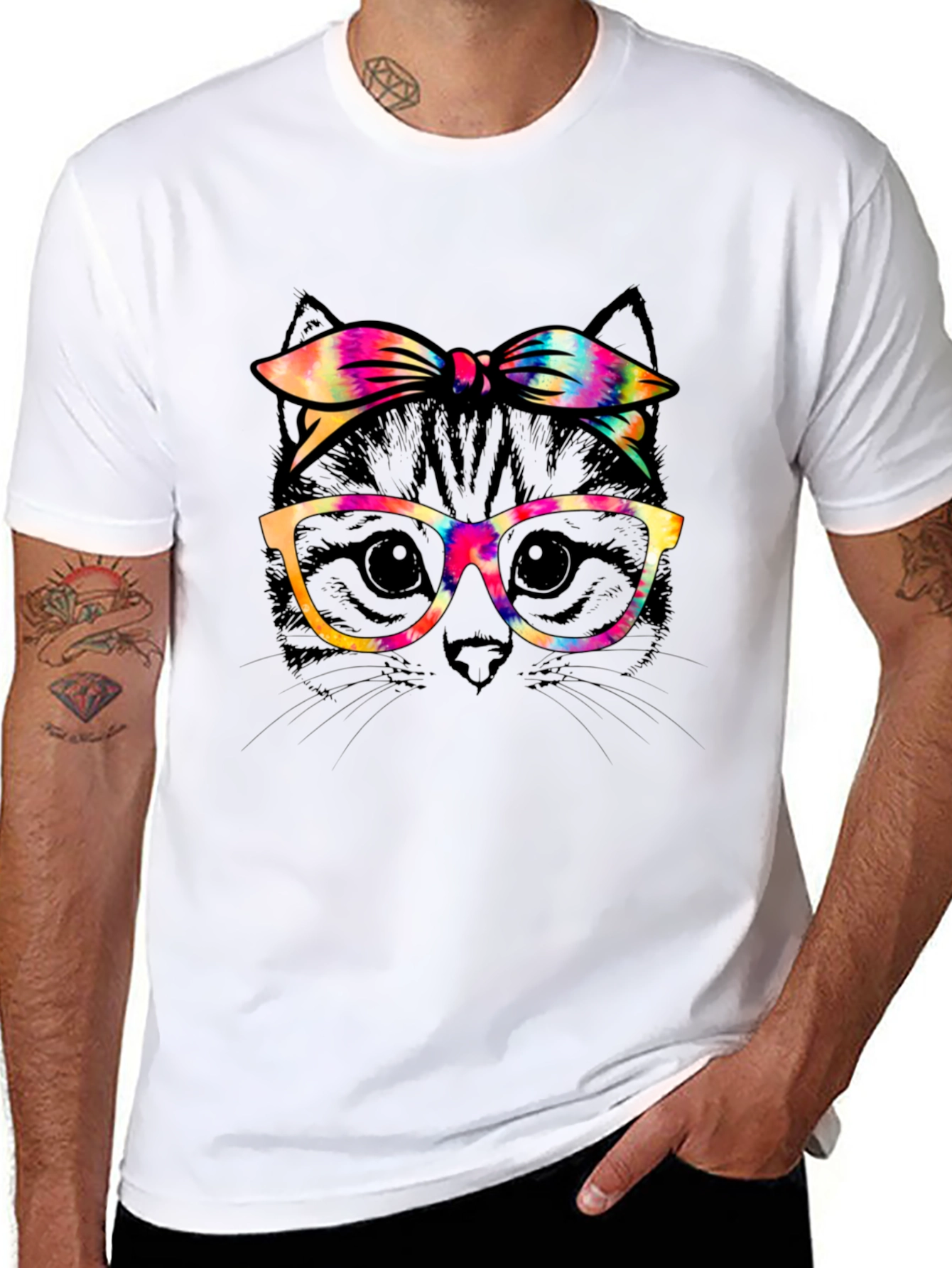Cool Cat T-Shirt - Tie-Dye Bandana & Glasses