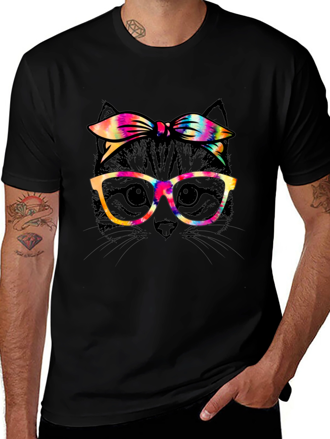 Cool Cat T-Shirt - Tie-Dye Bandana & Glasses