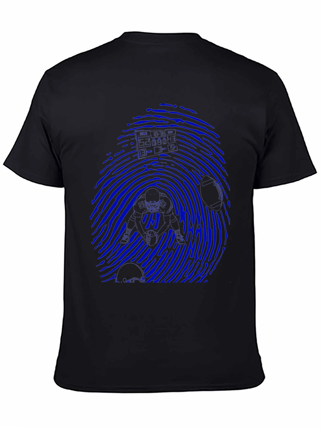 Blue Fingerprint Graphic Black T-Shirt