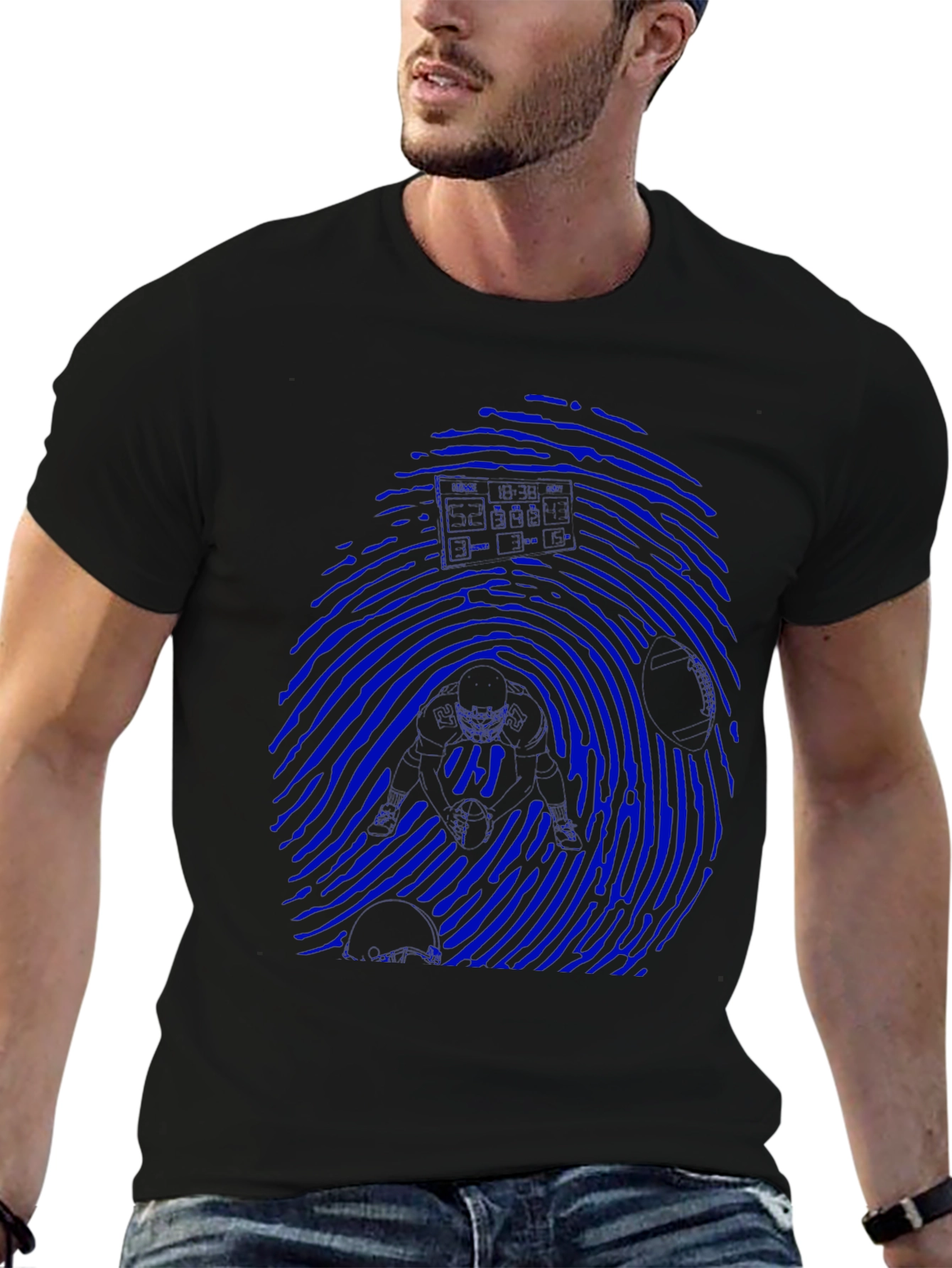 Blue Fingerprint Graphic Black T-Shirt