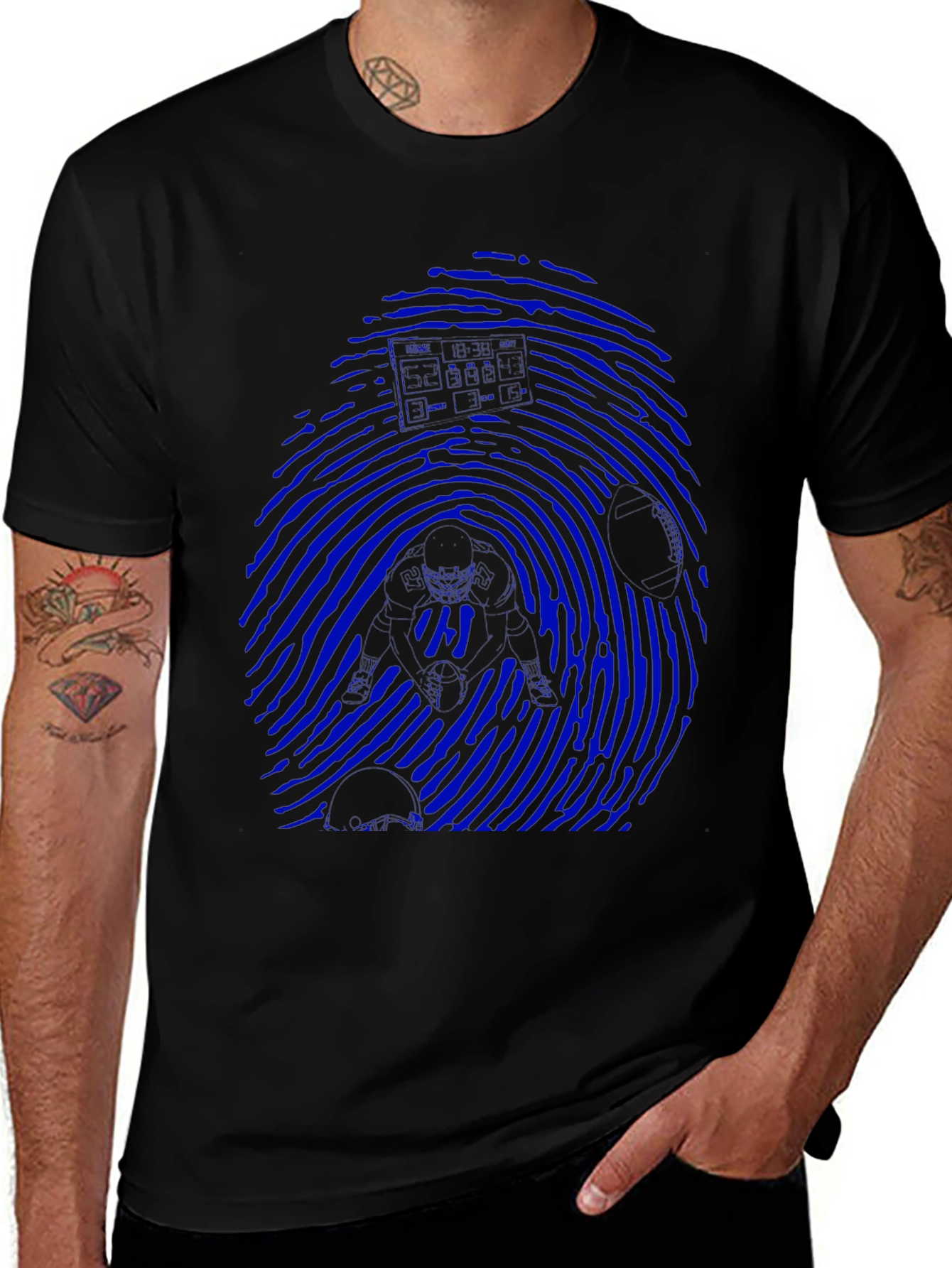 Blue Fingerprint Graphic Black T-Shirt