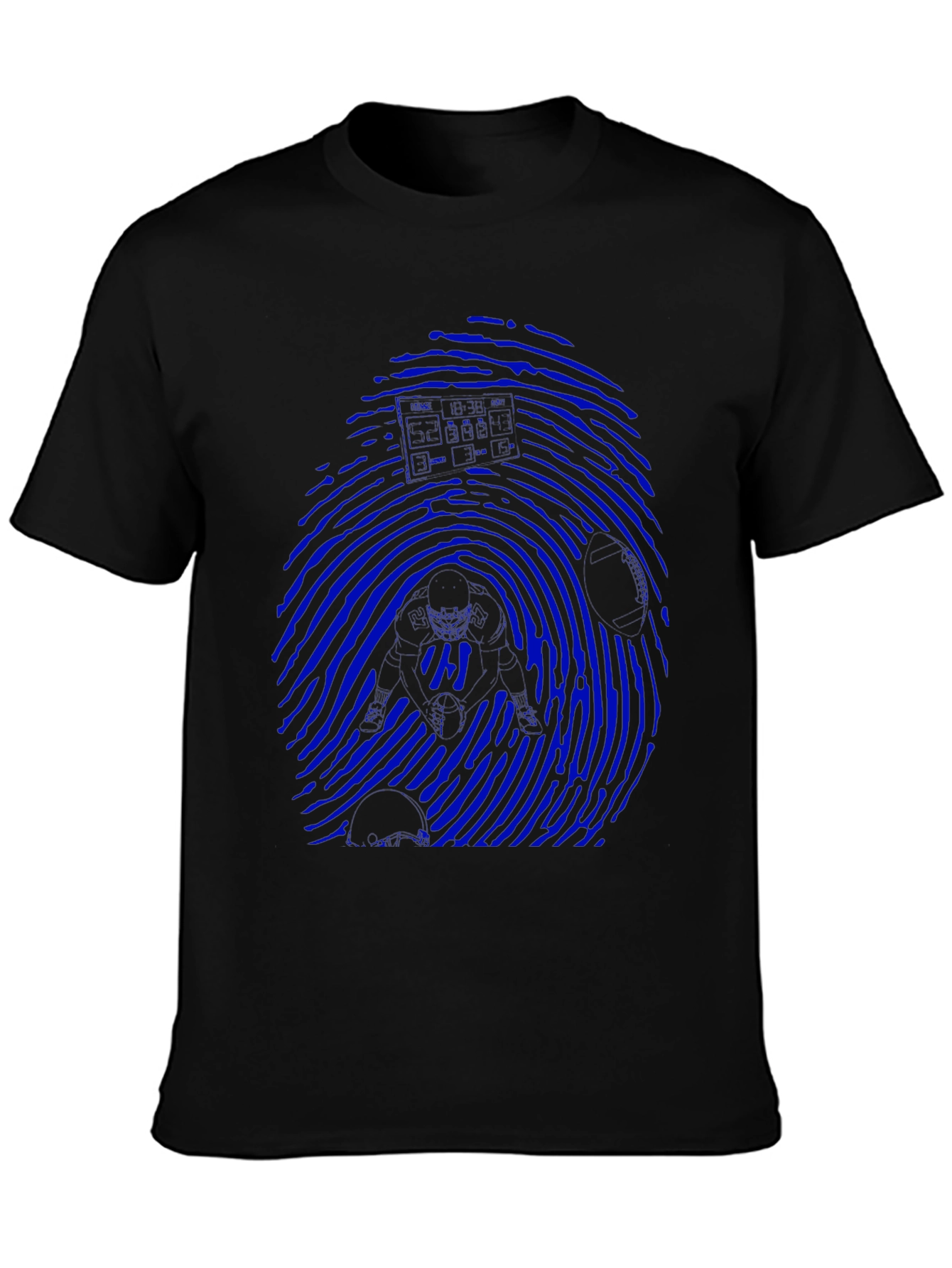 Blue Fingerprint Graphic Black T-Shirt