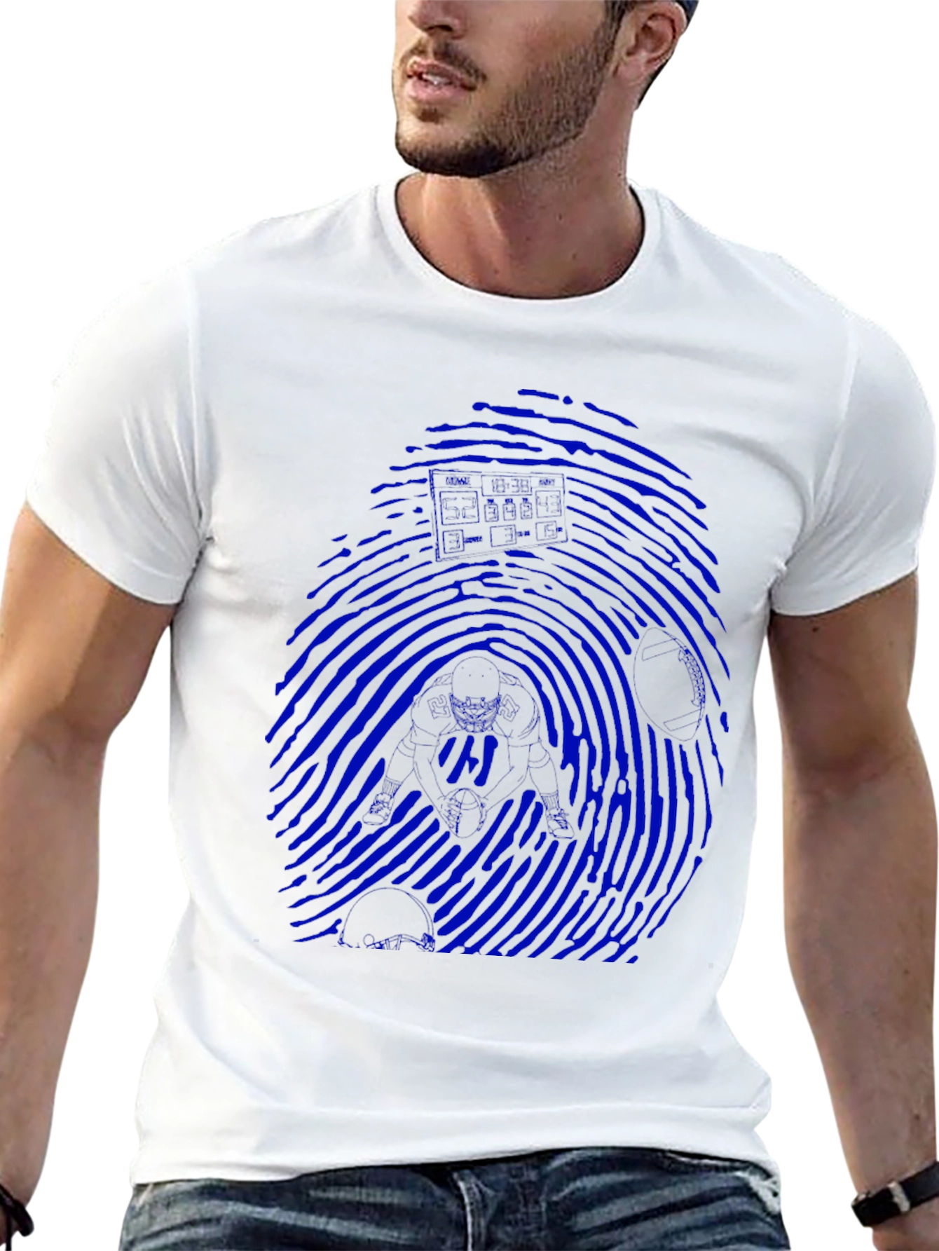 Blue Fingerprint Graphic Black T-Shirt