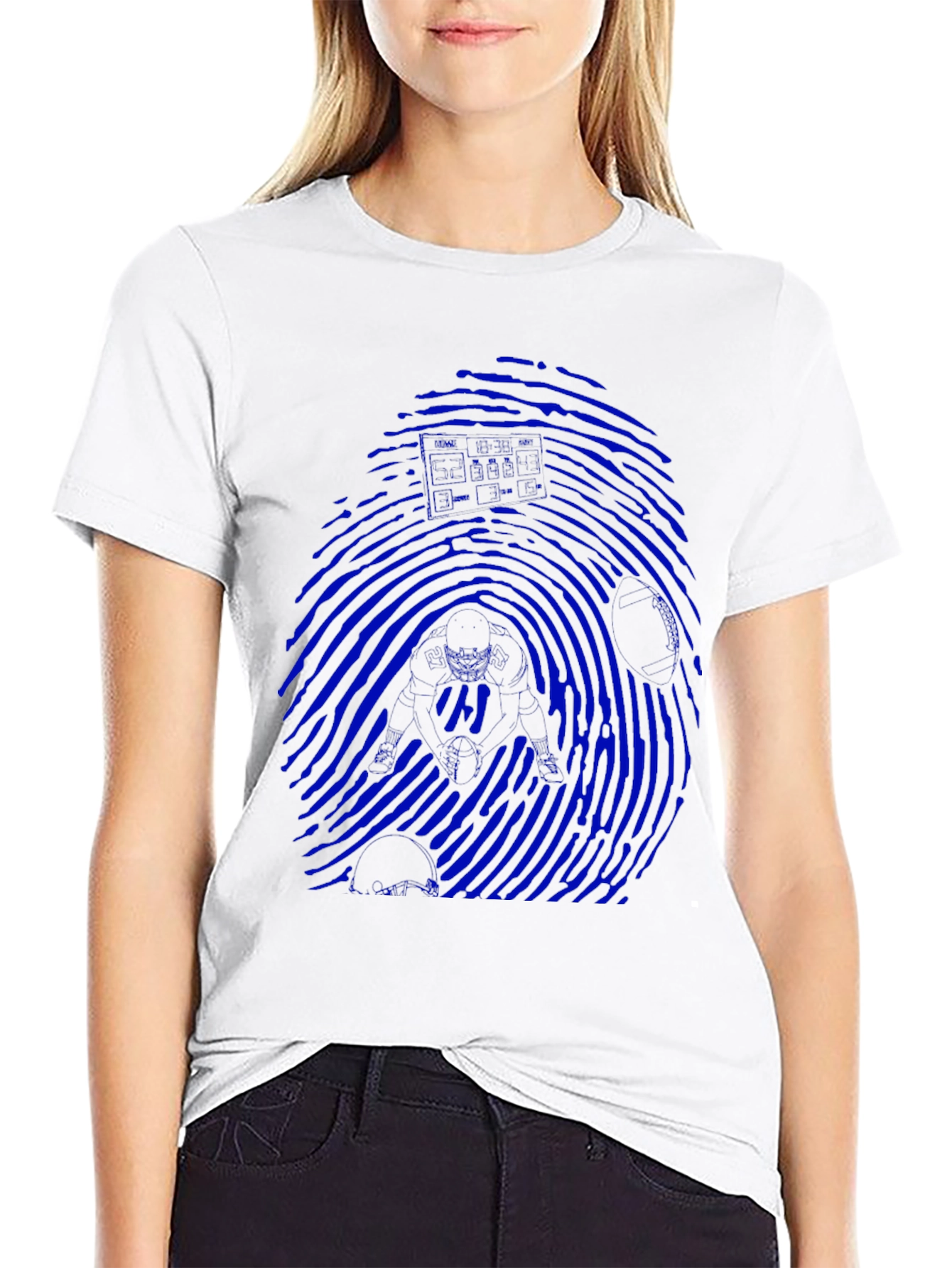 Blue Fingerprint Graphic Black T-Shirt