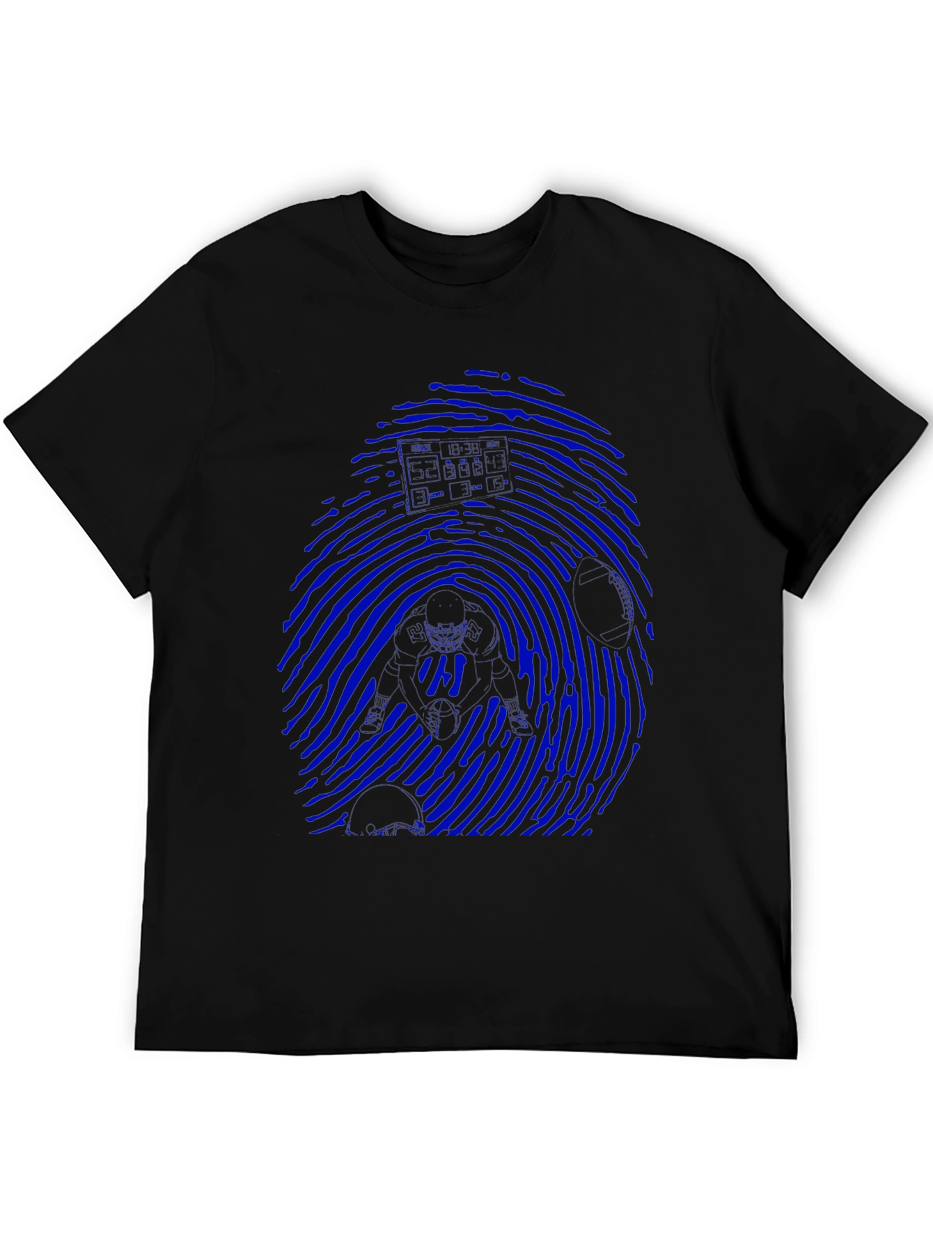 Blue Fingerprint Graphic Black T-Shirt