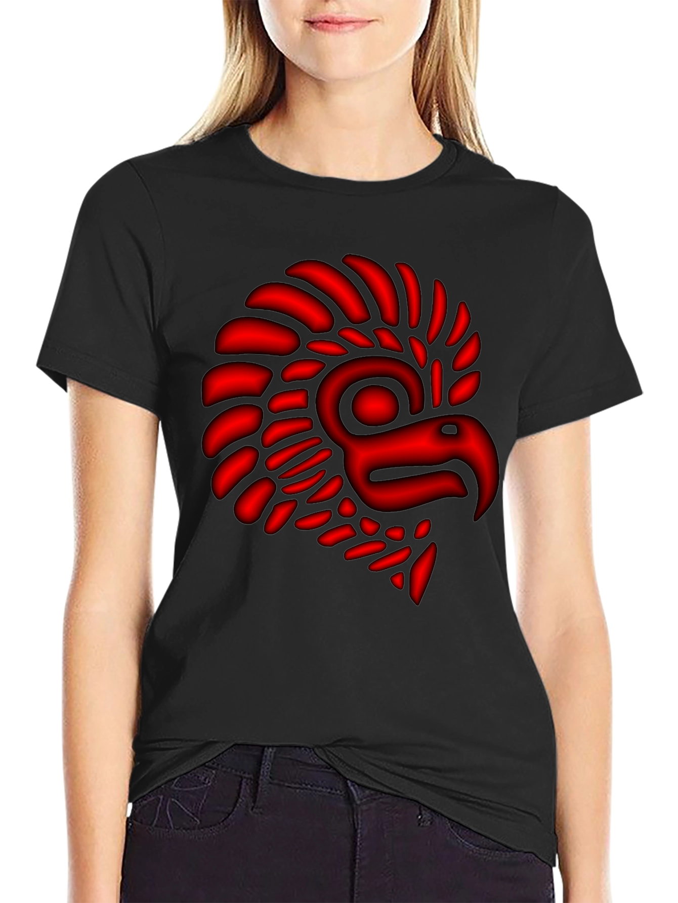 Aztec Eagle Warrior T-Shirt - Red Graphic Print