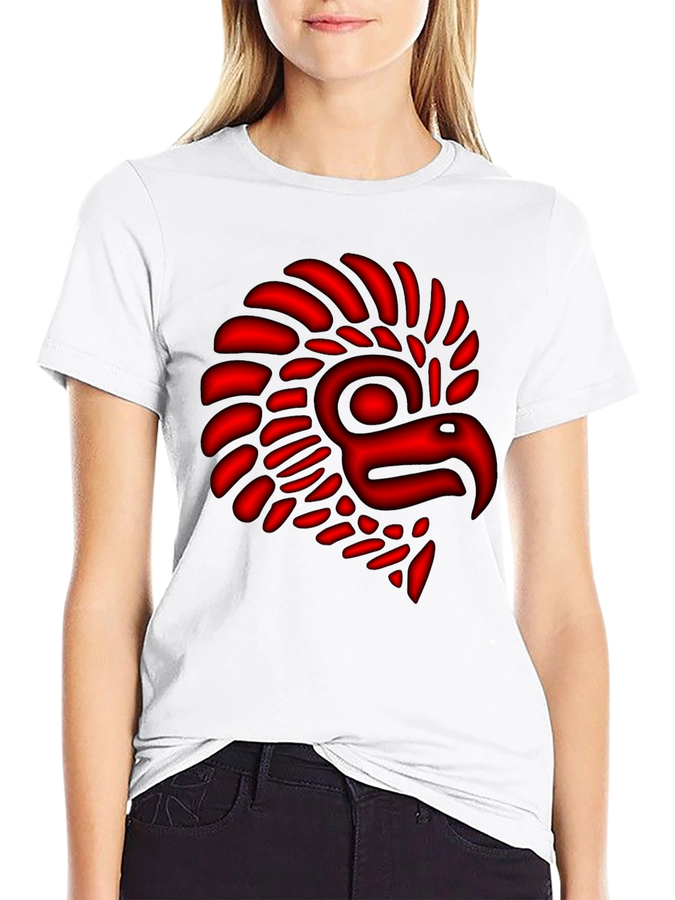 Aztec Eagle Warrior T-Shirt - Red Graphic Print