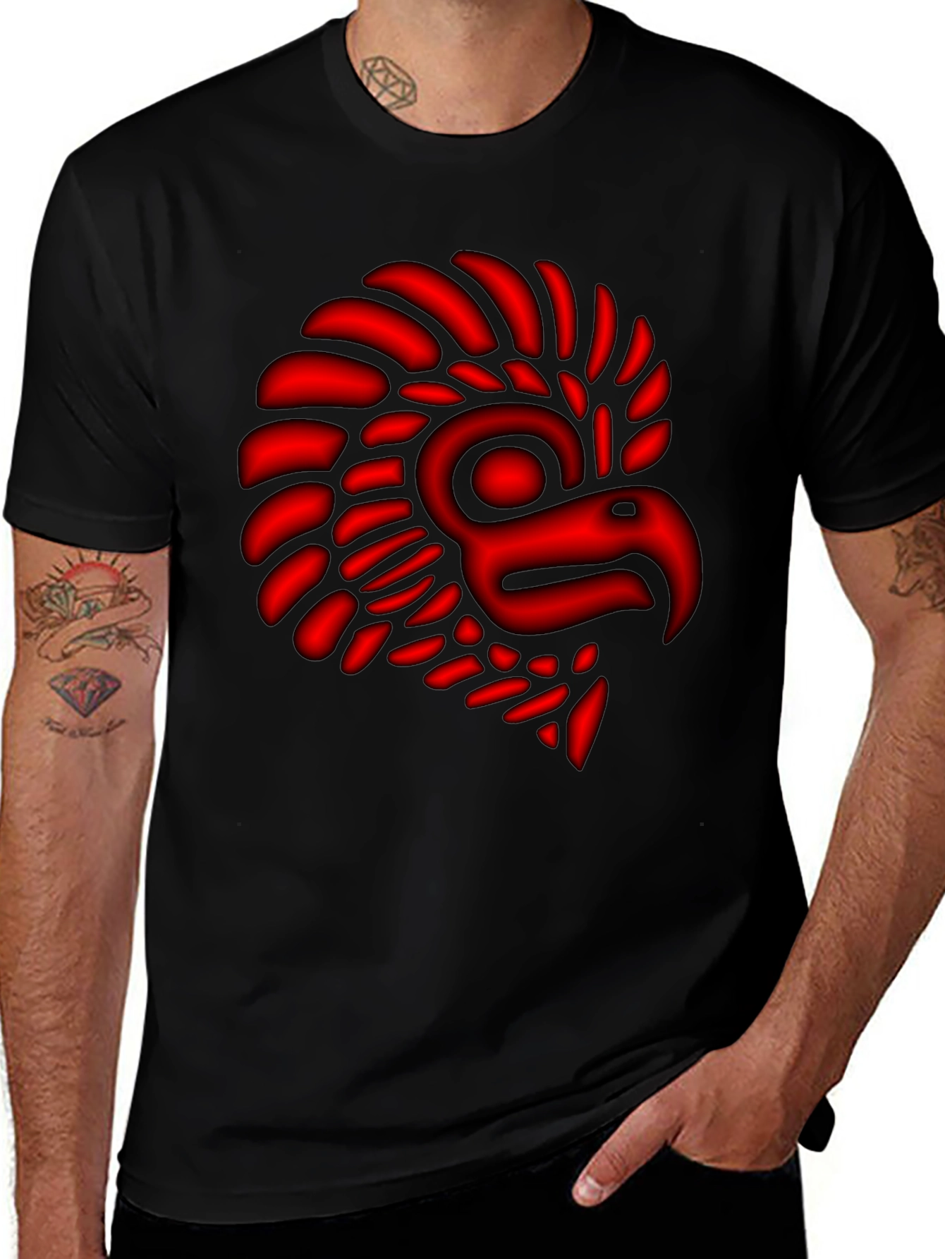 Aztec Eagle Warrior T-Shirt - Red Graphic Print
