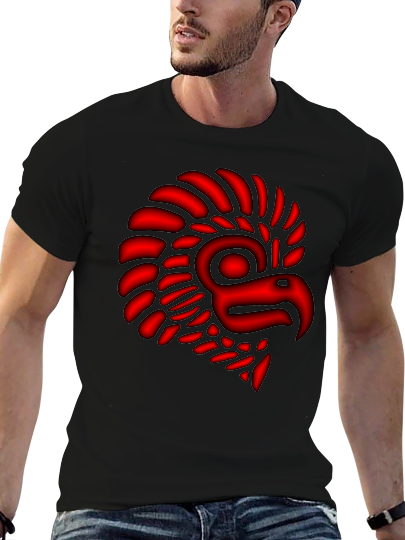 Aztec Eagle Warrior T-Shirt - Red Graphic Print