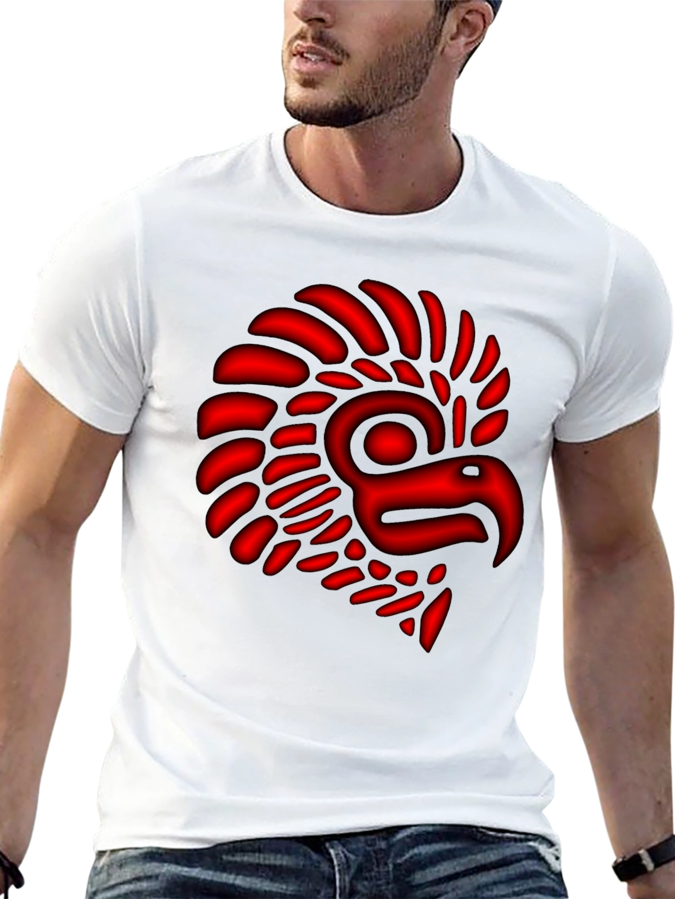Aztec Eagle Warrior T-Shirt - Red Graphic Print