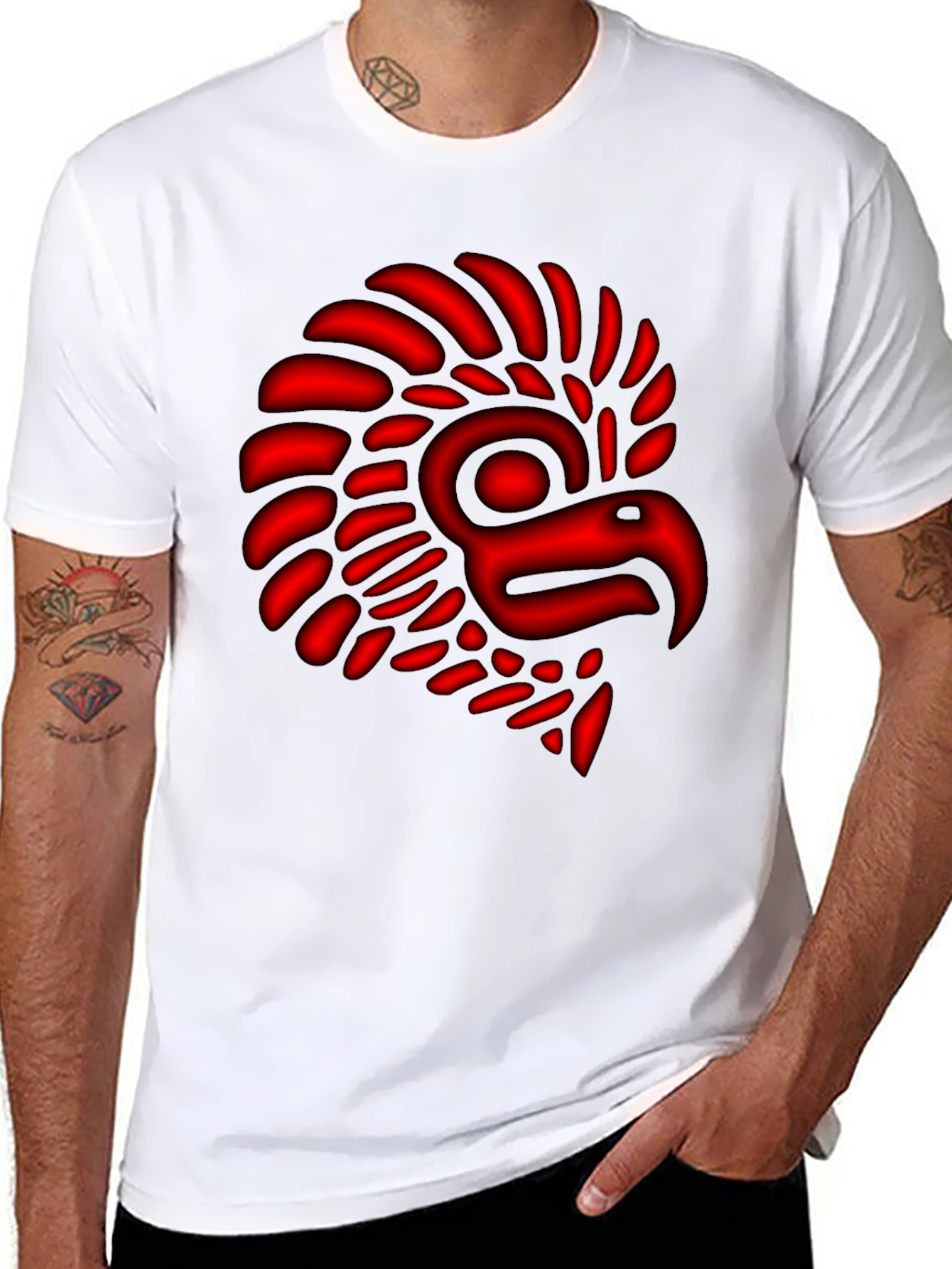 Aztec Eagle Warrior T-Shirt - Red Graphic Print