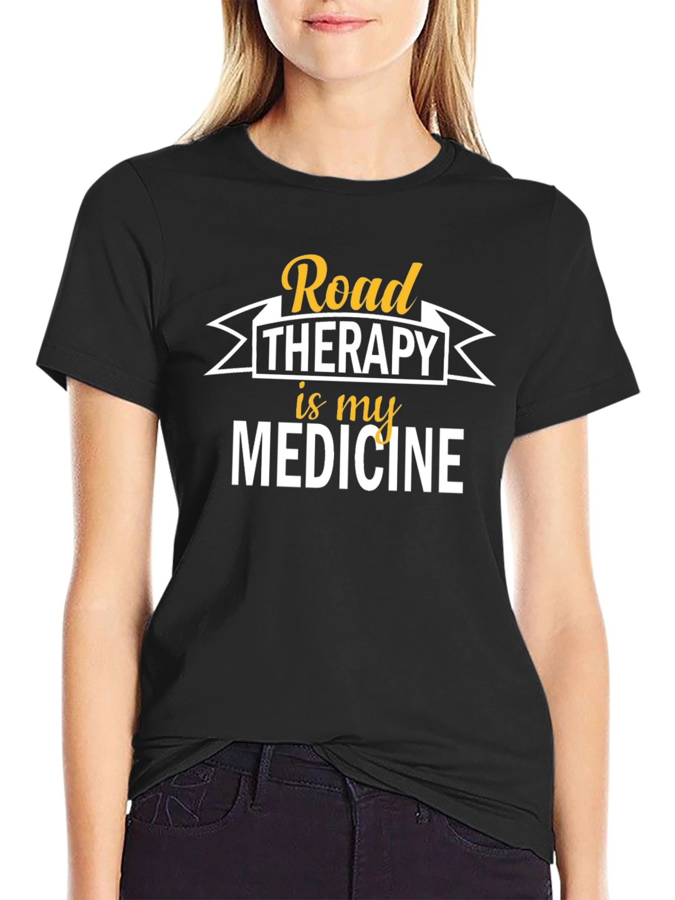 Road Therapy is My Medicine Black T-Shirt