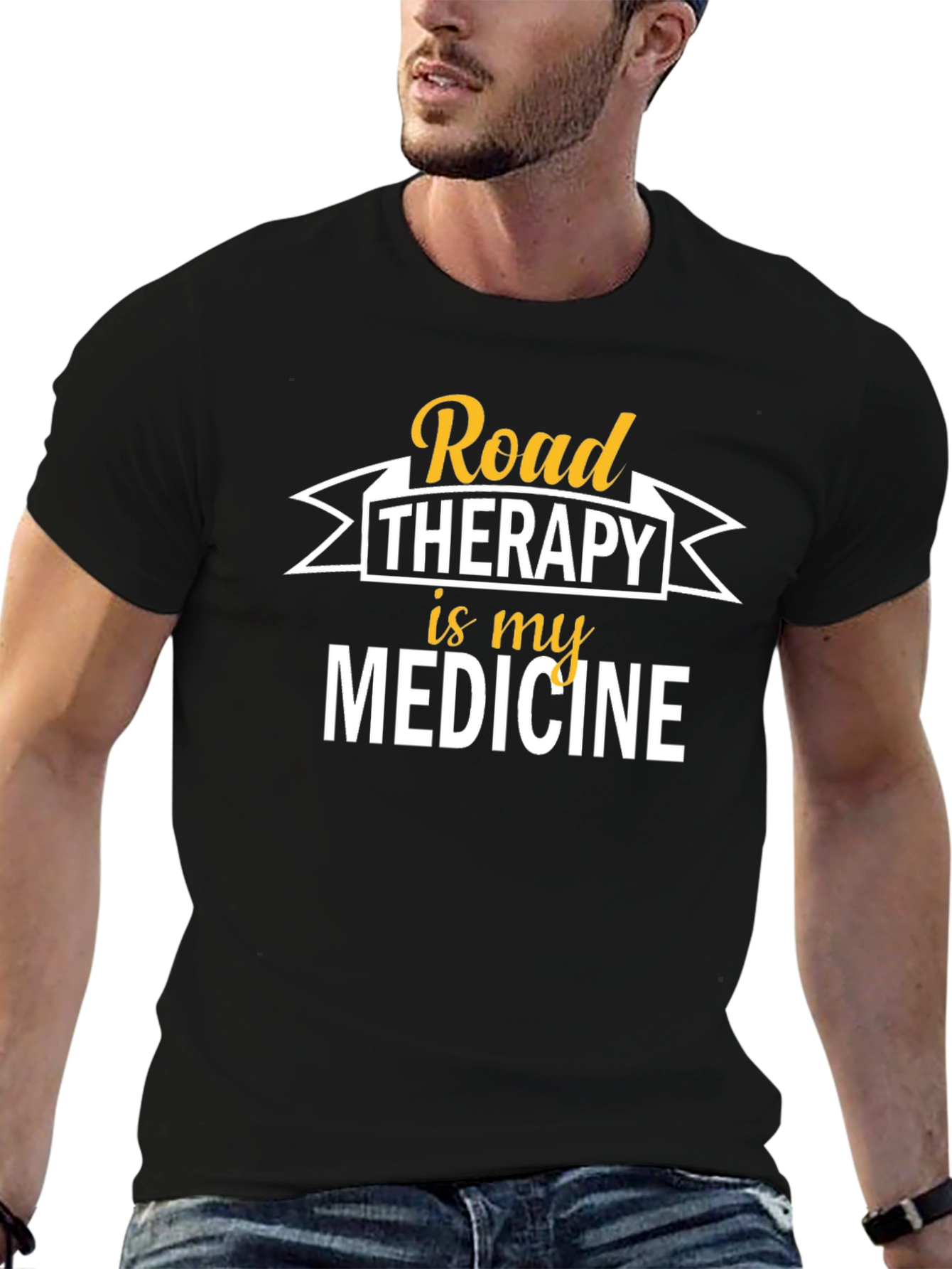 Road Therapy is My Medicine Black T-Shirt