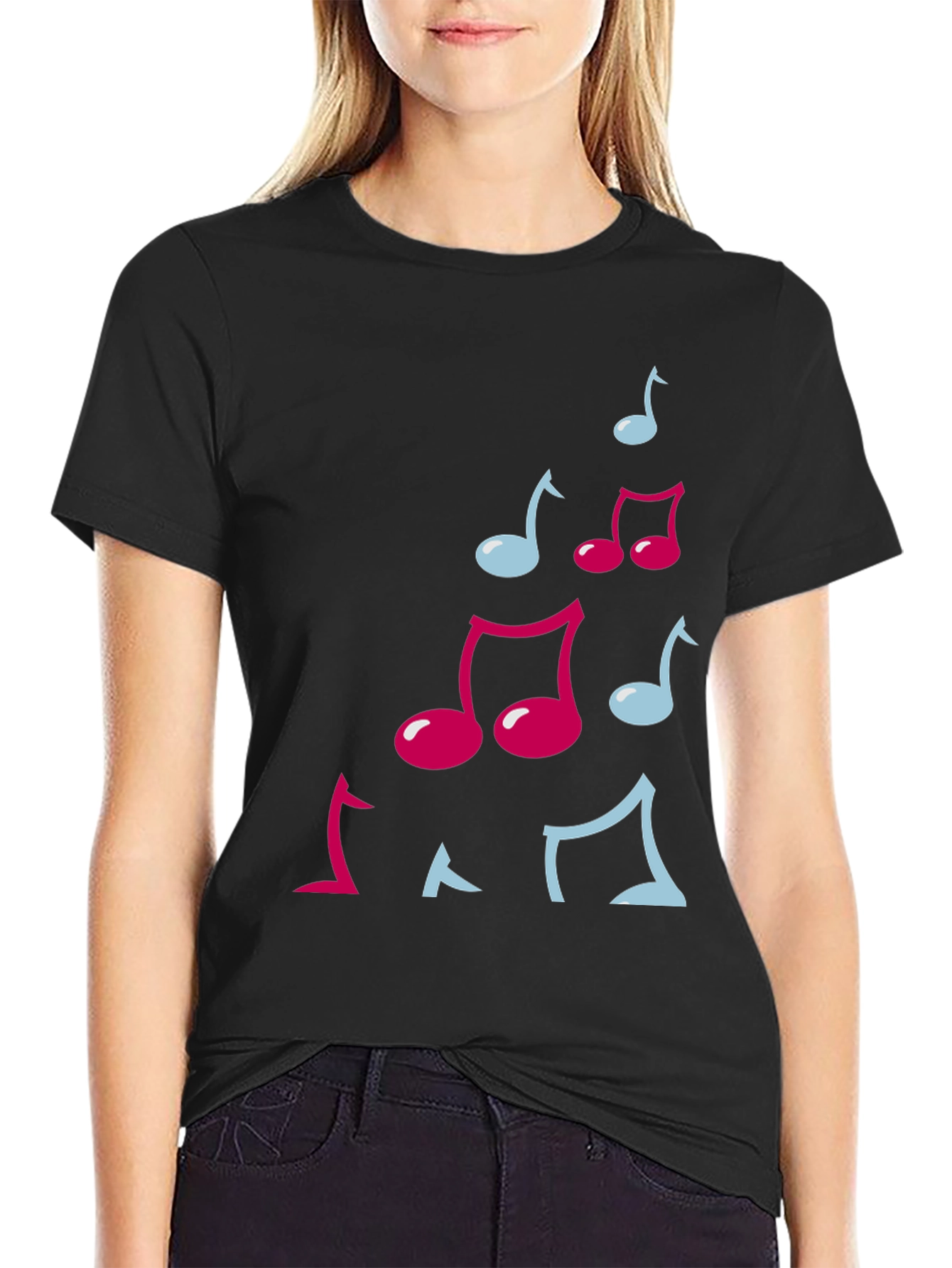 Musical Notes Graphic Black T-Shirt