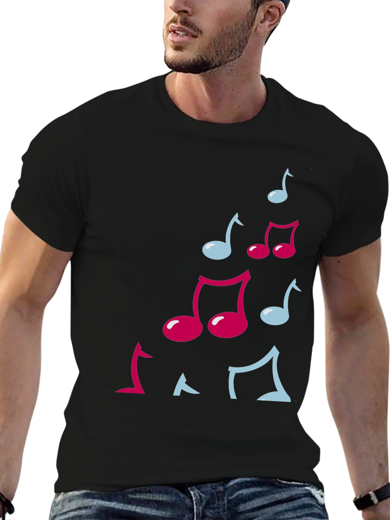 Musical Notes Graphic Black T-Shirt