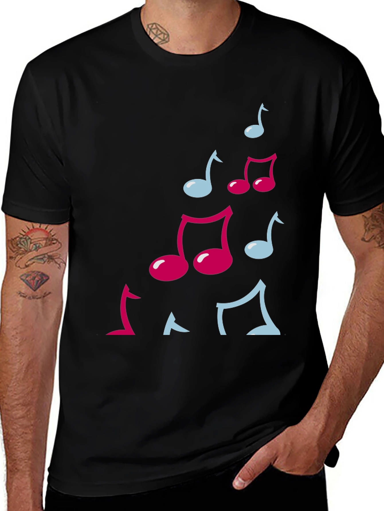 Musical Notes Graphic Black T-Shirt