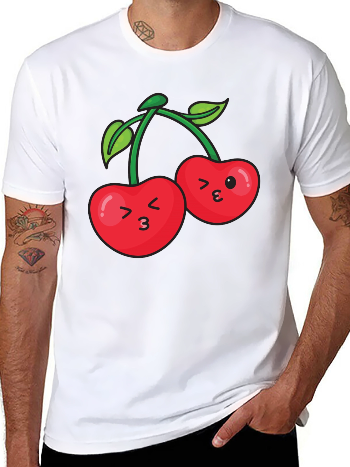 Cute Cherry Face Black T-Shirt