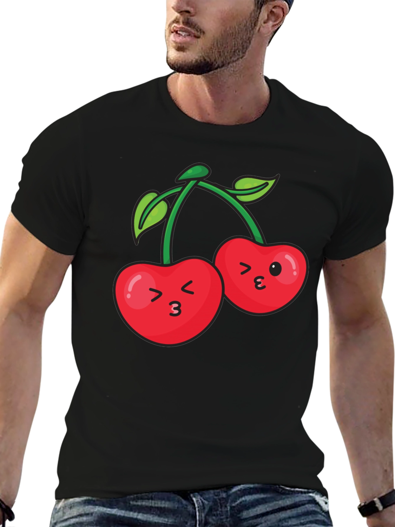 Cute Cherry Face Black T-Shirt